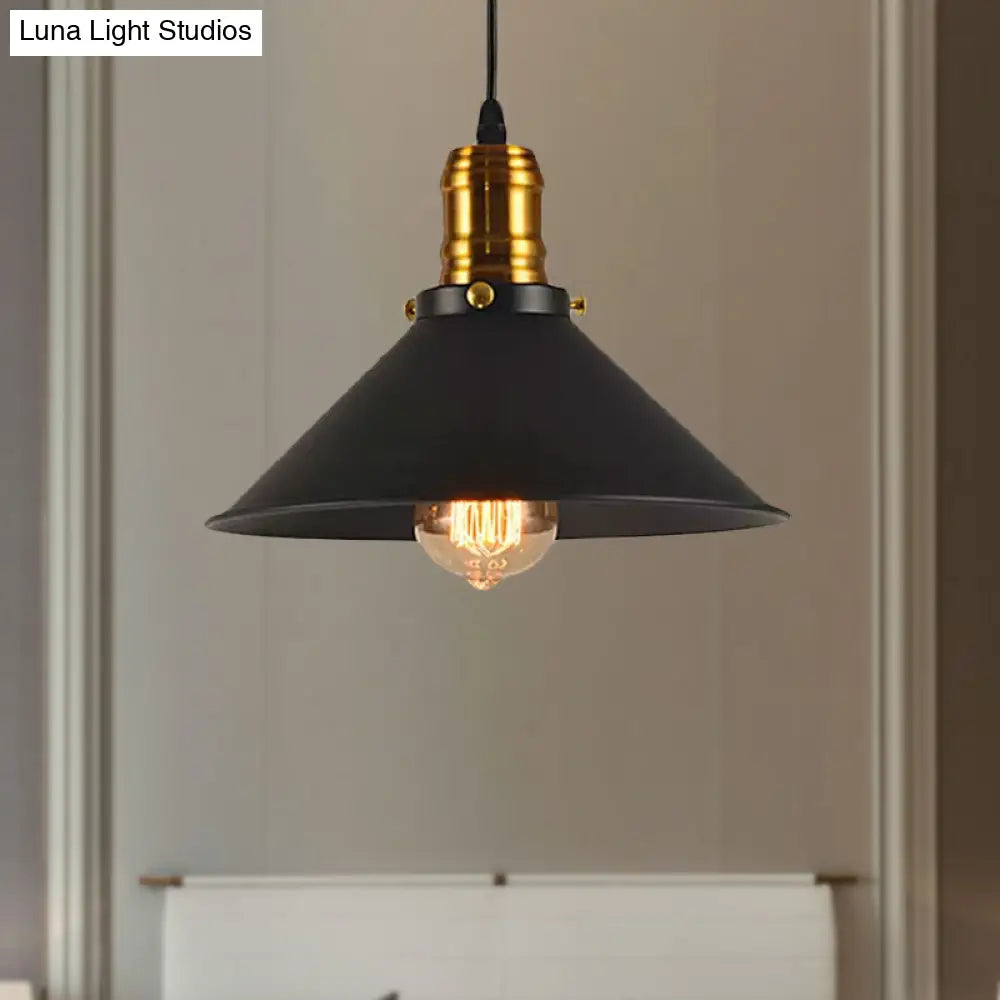 Vintage Cone Metal Ceiling Pendant Light - 1/2/3-Pack, Black, Stylish Design - 10"/12"/14" Width
