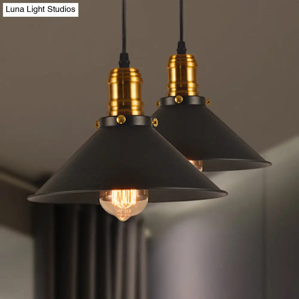 Vintage Cone Metal Ceiling Pendant Light - 1/2/3-Pack, Black, Stylish Design - 10"/12"/14" Width