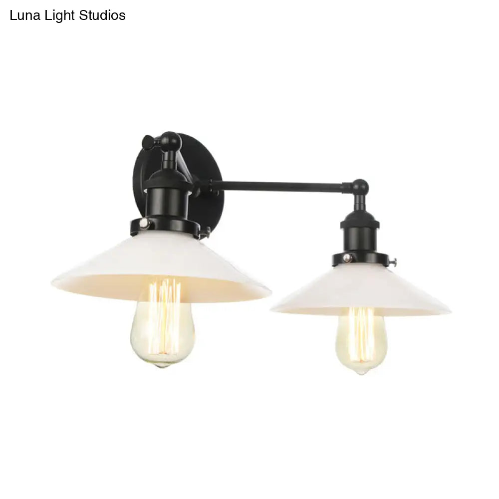 Vintage Cone Opal Glass Sconce Wall Hanging Light - 2 Lights - Bronze/Copper/Brass