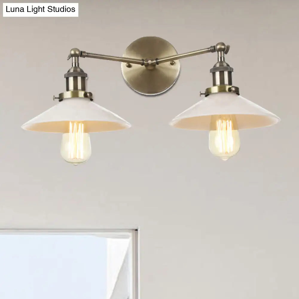 Vintage Cone Opal Glass Sconce Wall Hanging Light - 2 Lights - Bronze/Copper/Brass