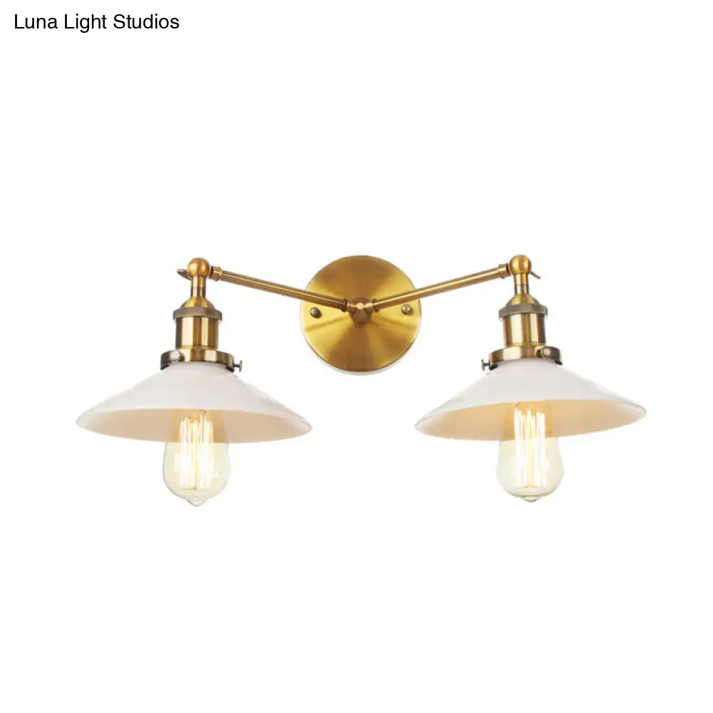 Vintage Cone Opal Glass Sconce Wall Hanging Light - 2 Lights - Bronze/Copper/Brass