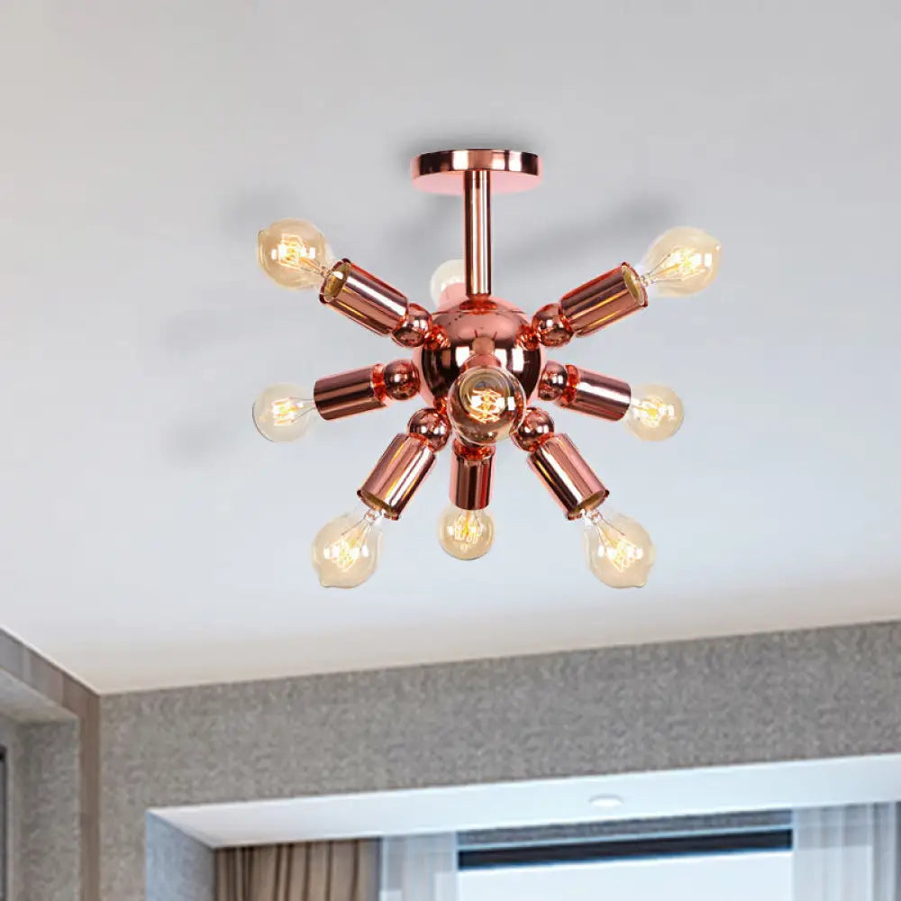 Vintage Copper Finish 6/9 Lights Starburst Semi Flush Ceiling Light for Bedroom