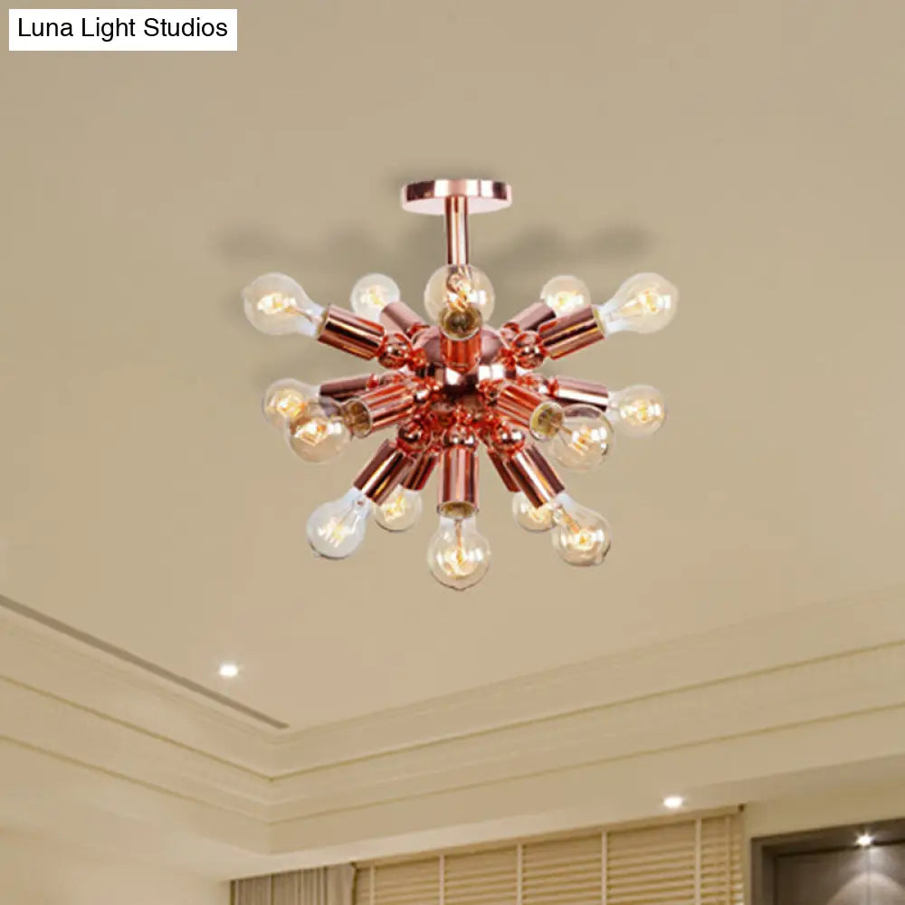 Vintage Copper Finish 6/9 Lights Starburst Semi Flush Ceiling Light for Bedroom