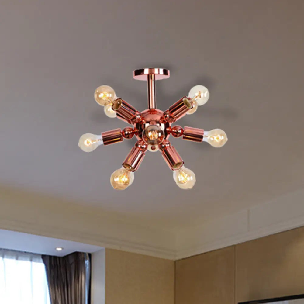 Vintage Copper Finish 6/9 Lights Starburst Semi Flush Ceiling Light for Bedroom