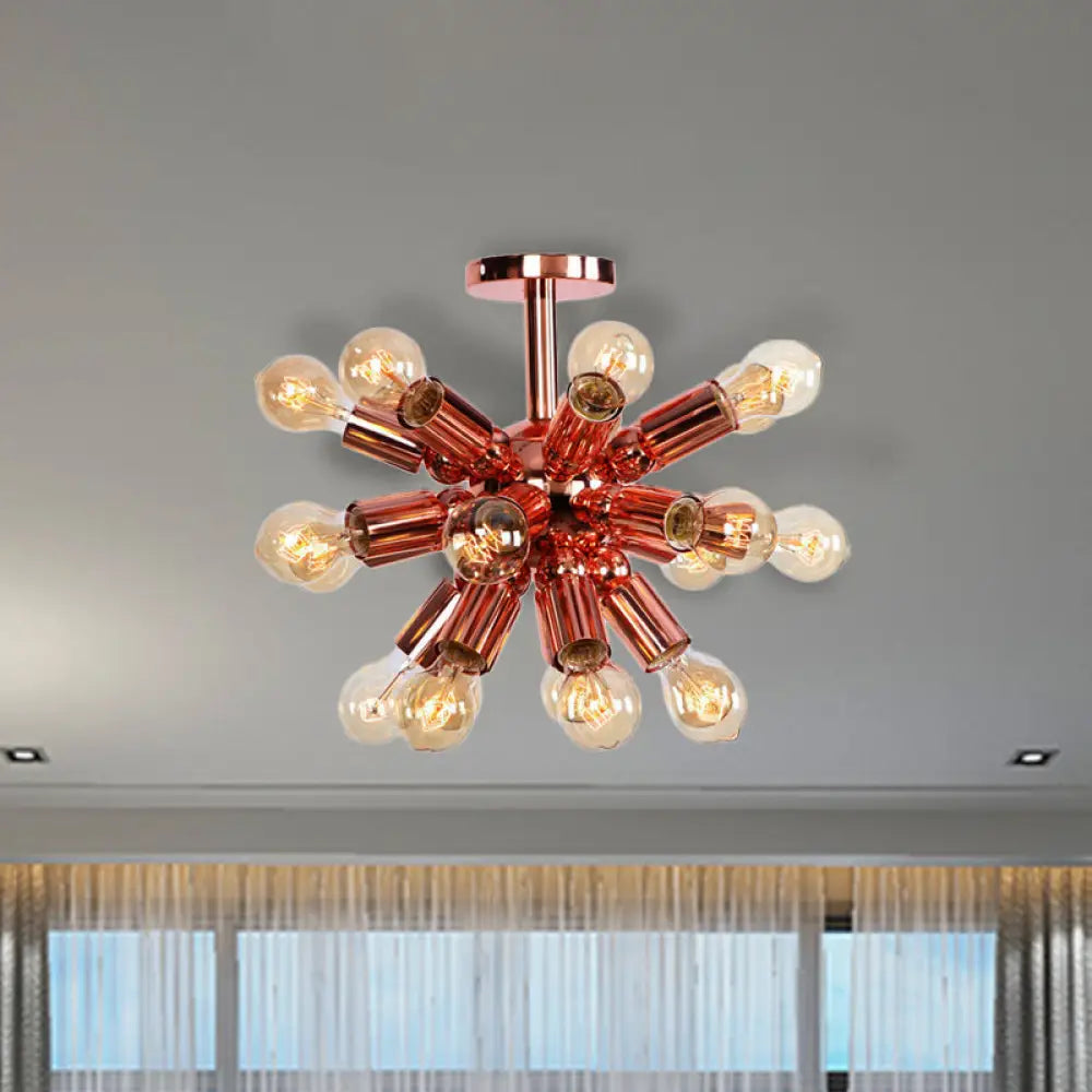 Vintage Copper Finish 6/9 Lights Starburst Semi Flush Ceiling Light for Bedroom