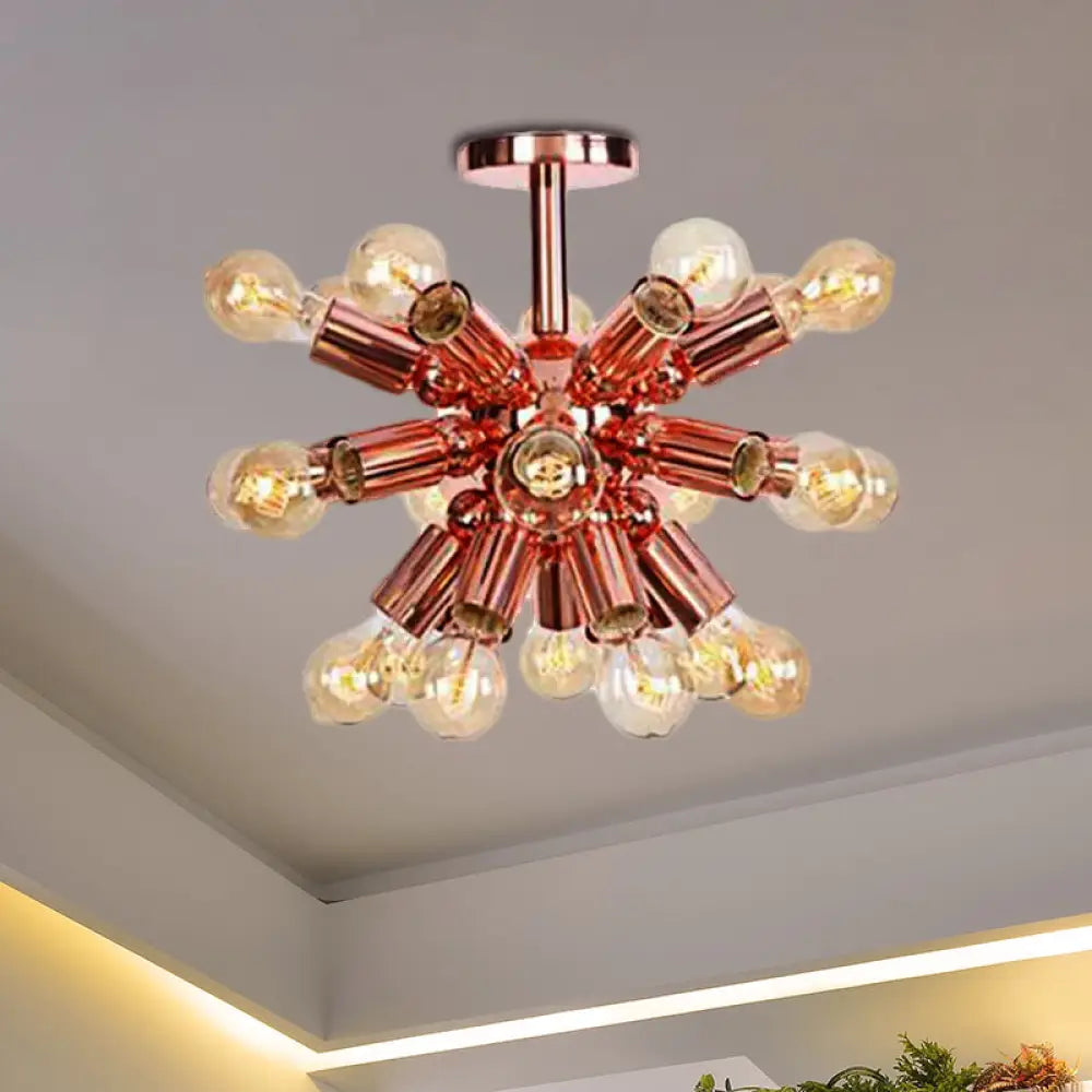 Vintage Copper Finish 6/9 Lights Starburst Semi Flush Ceiling Light for Bedroom