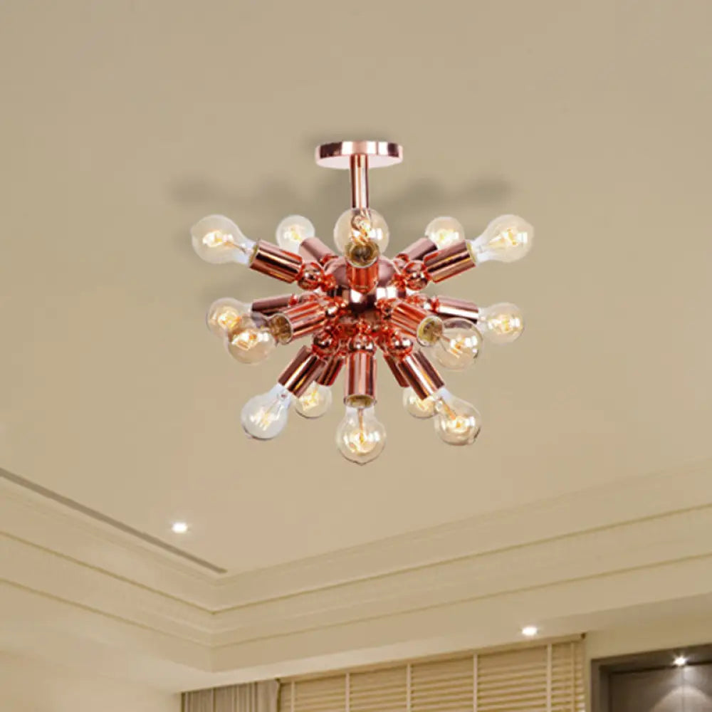 Vintage Copper Finish 6/9 Lights Starburst Semi Flush Ceiling Light for Bedroom