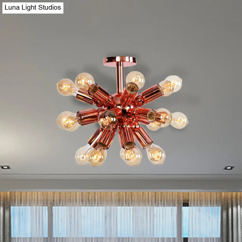 Vintage Copper Finish 6/9 Lights Starburst Semi Flush Ceiling Light for Bedroom
