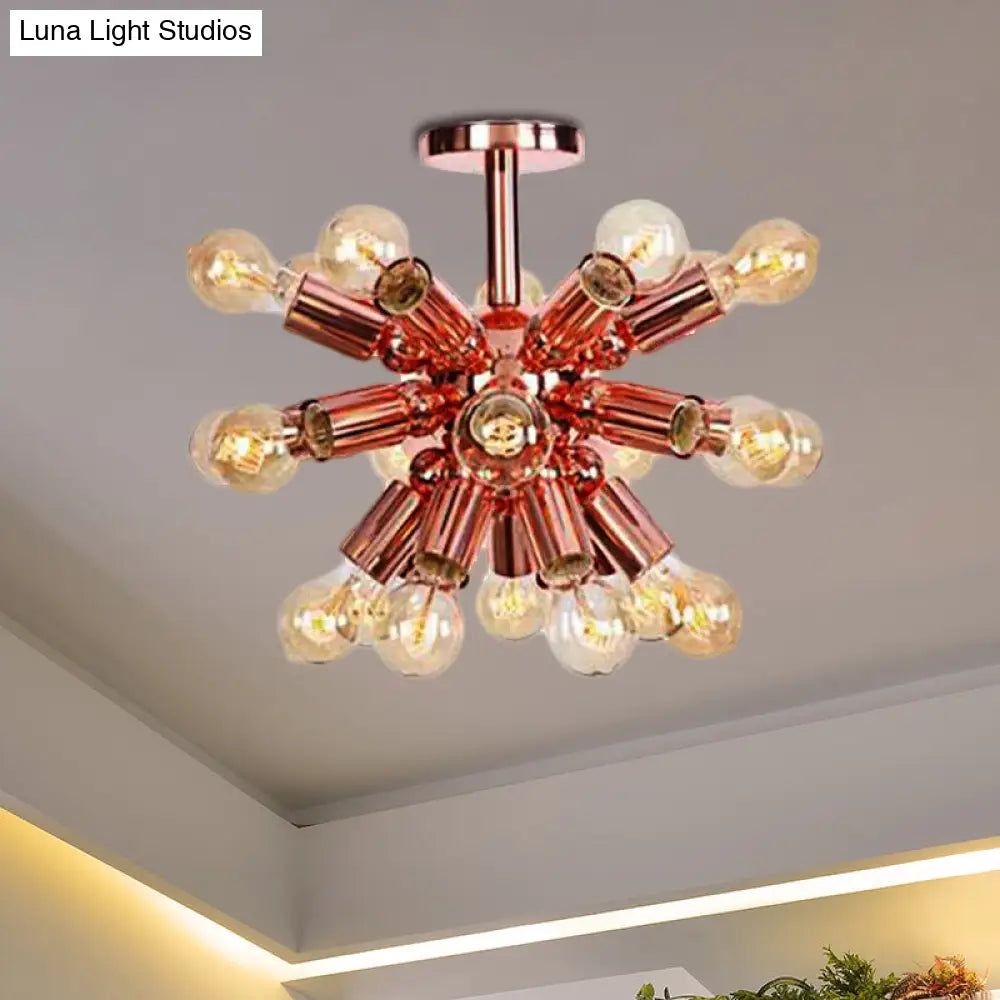 Vintage Copper Finish 6/9 Lights Starburst Semi Flush Ceiling Light for Bedroom