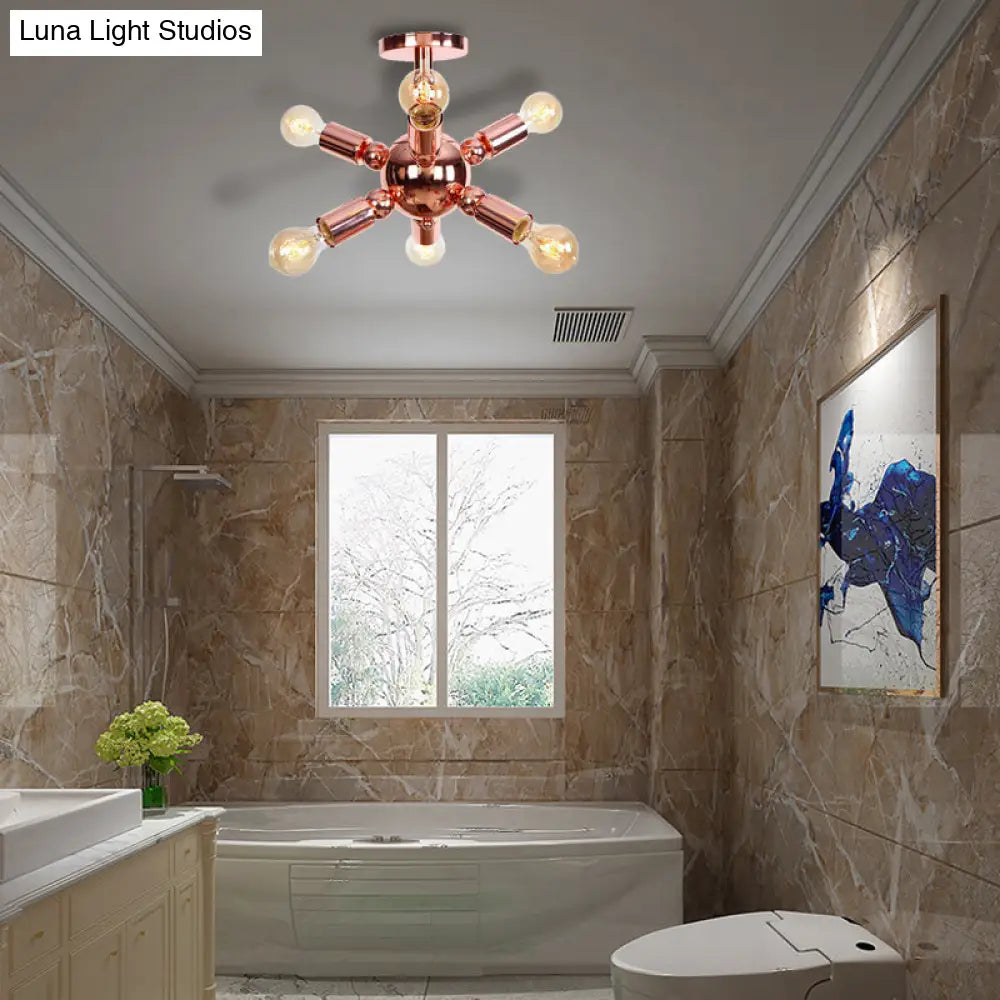 Vintage Copper Finish 6/9 Lights Starburst Semi Flush Ceiling Light for Bedroom