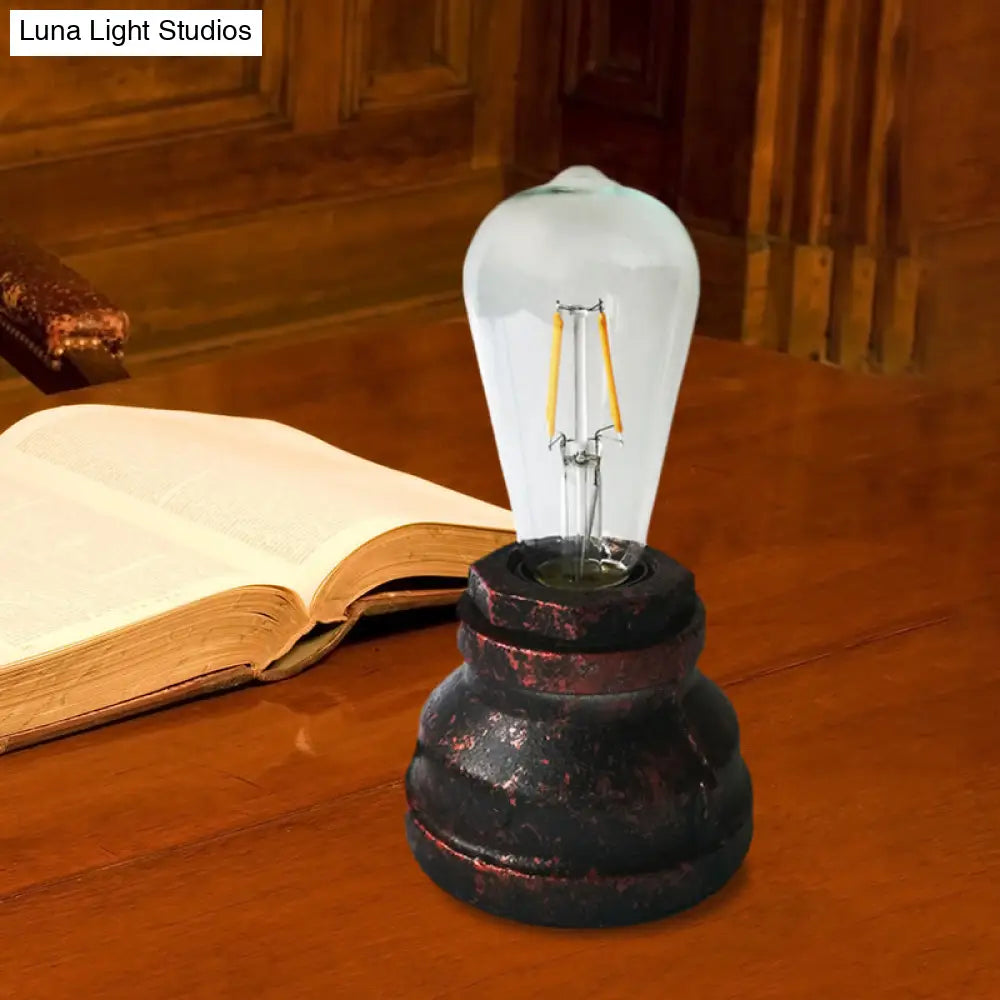 Vintage Copper/Gold Finish Plug-In Desk Lamp with Bare Bulb - 1-Light Metallic Small Table Lamp for Study Room