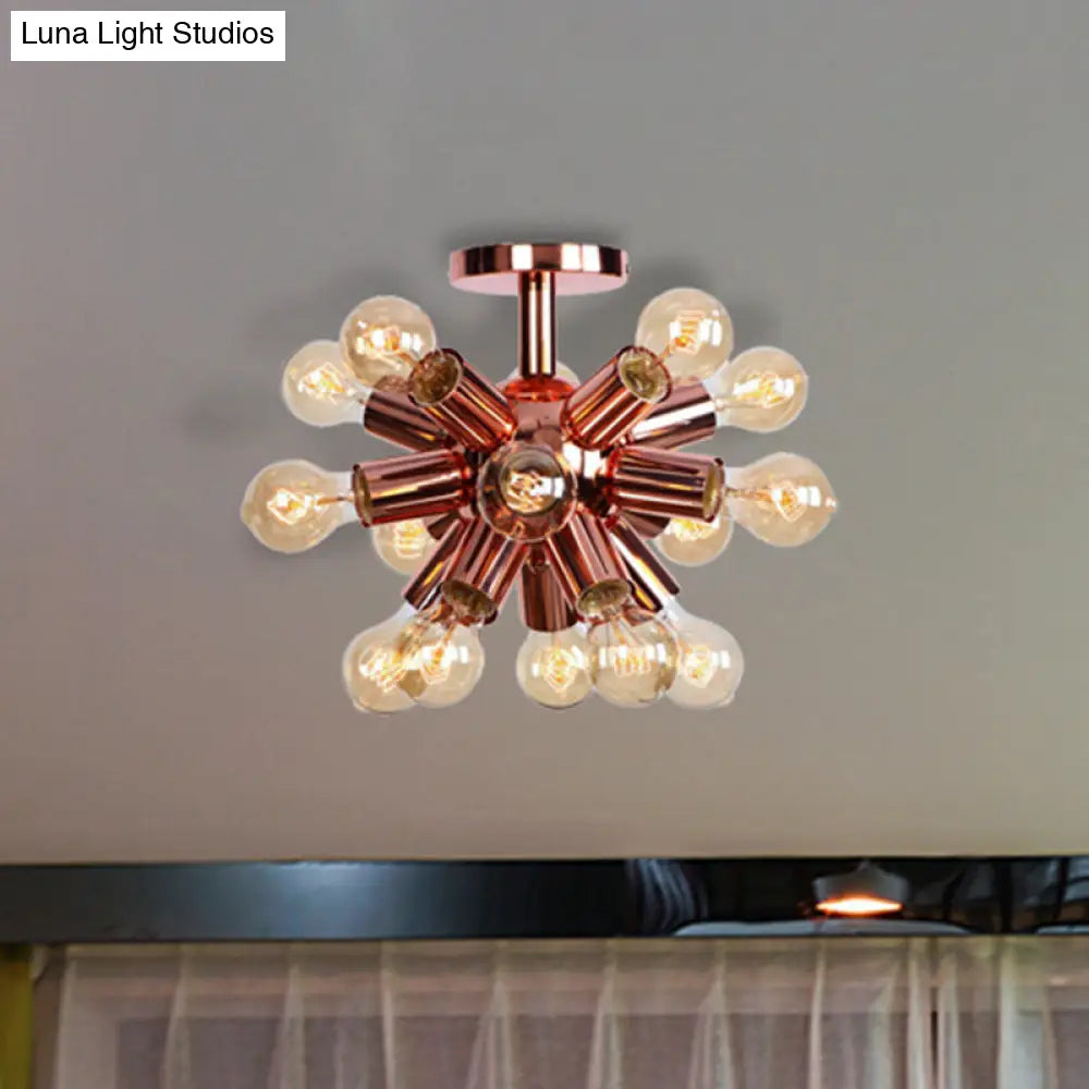 Vintage Copper Starburst Ceiling Light with Bare Bulb - Ideal for Restaurants (6/9 Heads)