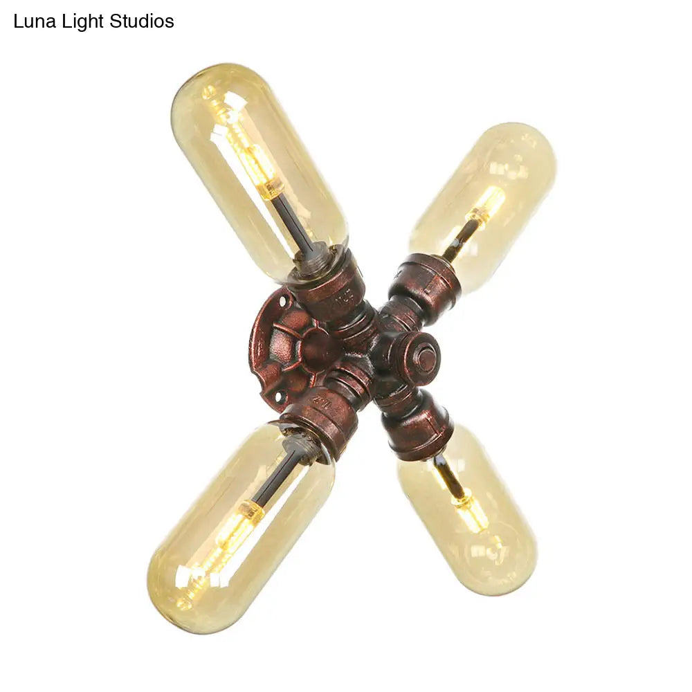 Vintage Copper Water Pipe Sconce Lamp - 2/4 Lights for Living Room - LED Wall Mount Lighting