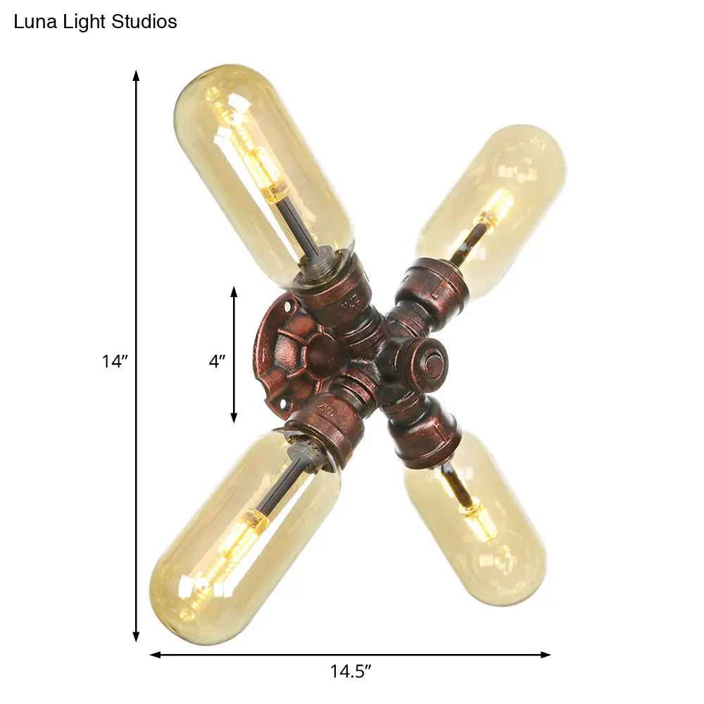 Vintage Copper Water Pipe Sconce Lamp - 2/4 Lights for Living Room - LED Wall Mount Lighting