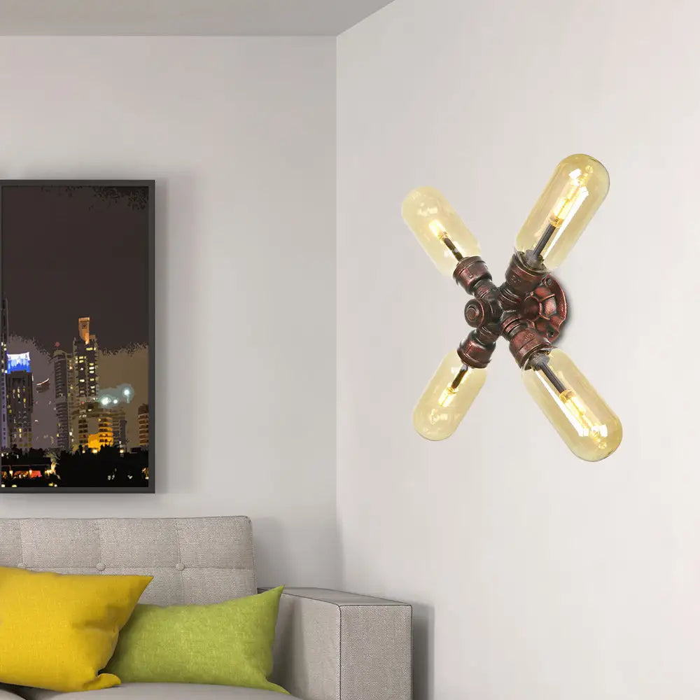 Vintage Copper Water Pipe Sconce Lamp - 2/4 Lights for Living Room - LED Wall Mount Lighting