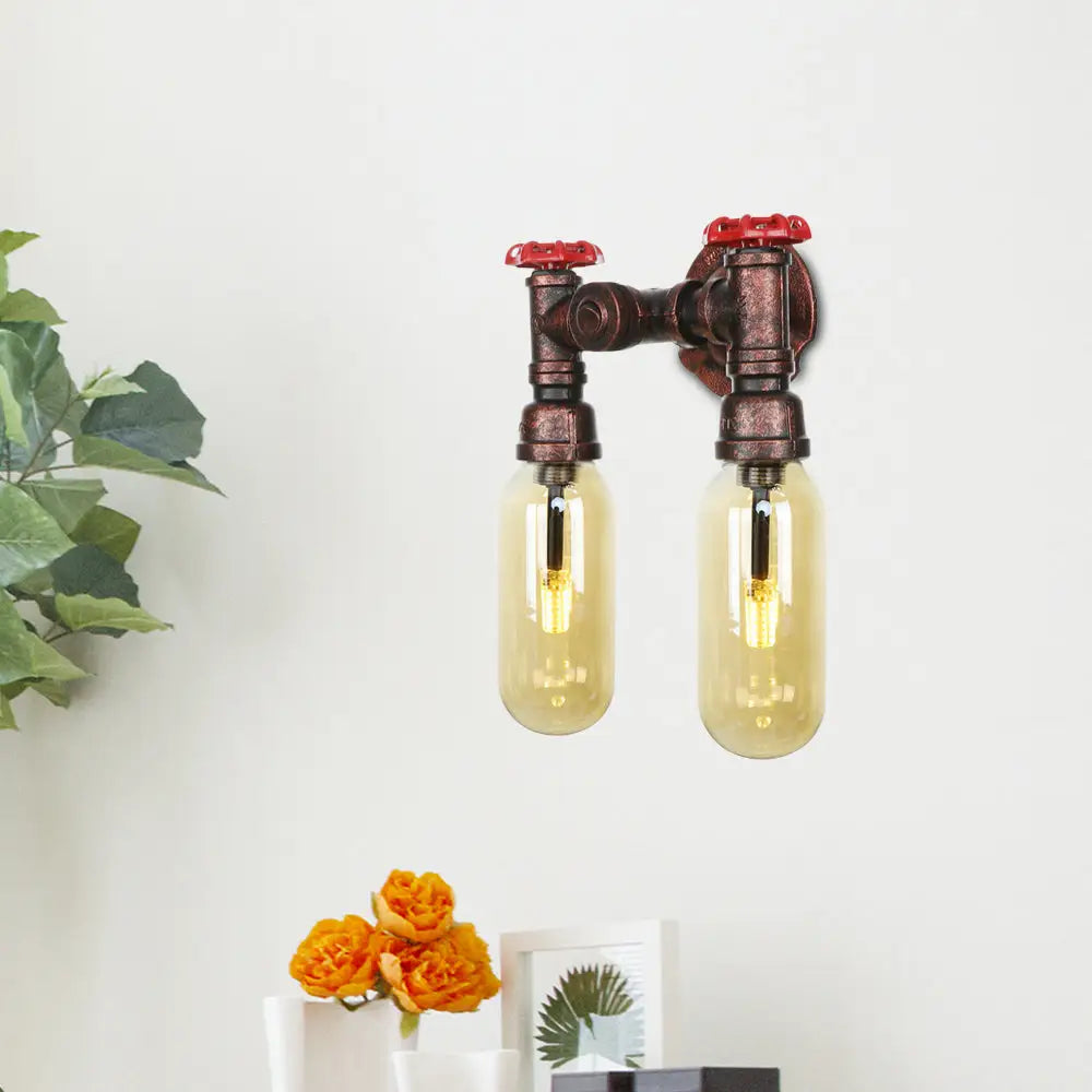 Vintage Copper Water Pipe Sconce Lamp - 2/4 Lights for Living Room - LED Wall Mount Lighting