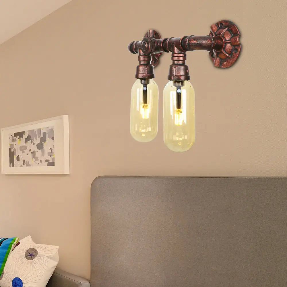 Vintage Copper Water Pipe Sconce Lamp - 2/4 Lights for Living Room - LED Wall Mount Lighting