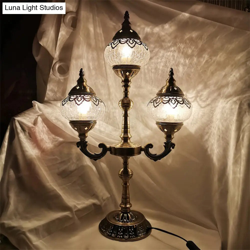 Vintage Crackle Glass Bedside Lamp with Oval Shade and 1/2/3 Lights, Bronze Night Table Decor