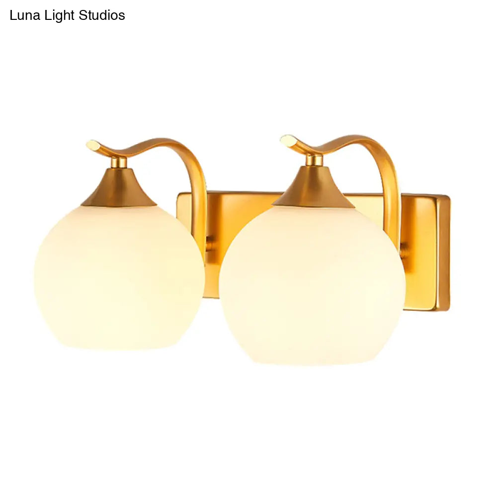 Vintage Cream Glass 2-Light Gold Wall Mounted Sconce for Bedside Lighting