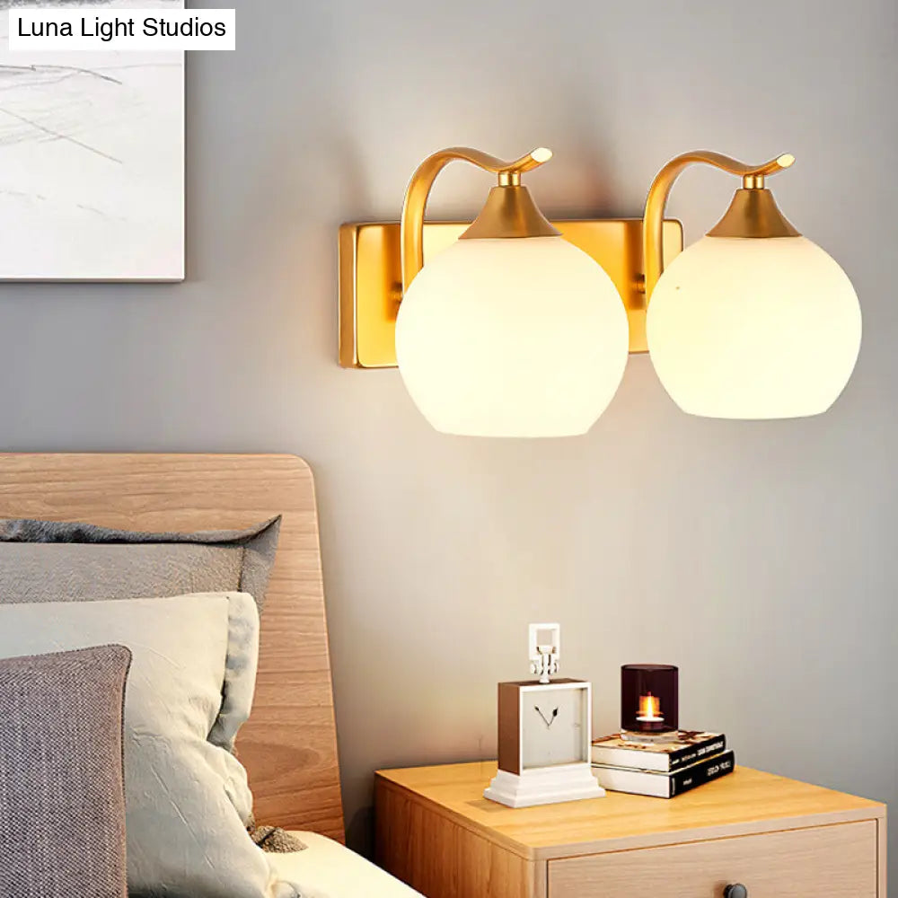 Vintage Cream Glass 2-Light Gold Wall Mounted Sconce for Bedside Lighting