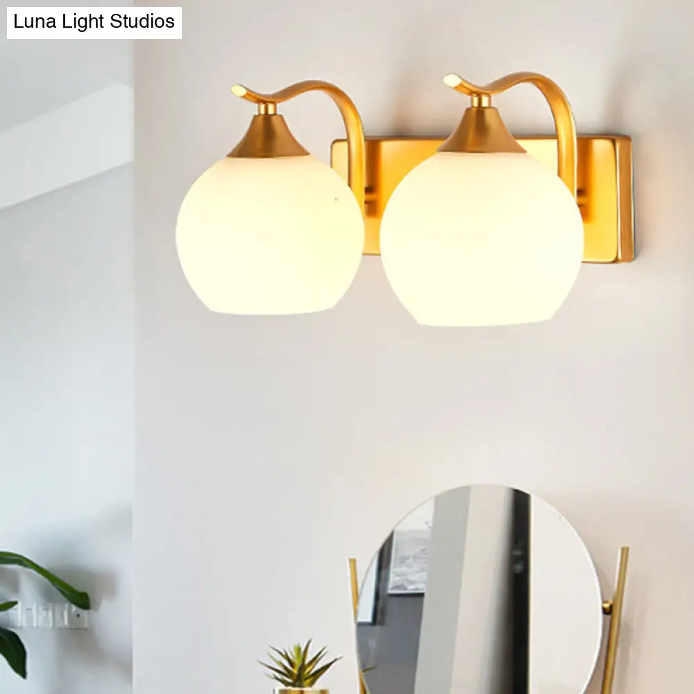Vintage Cream Glass 2-Light Gold Wall Mounted Sconce for Bedside Lighting