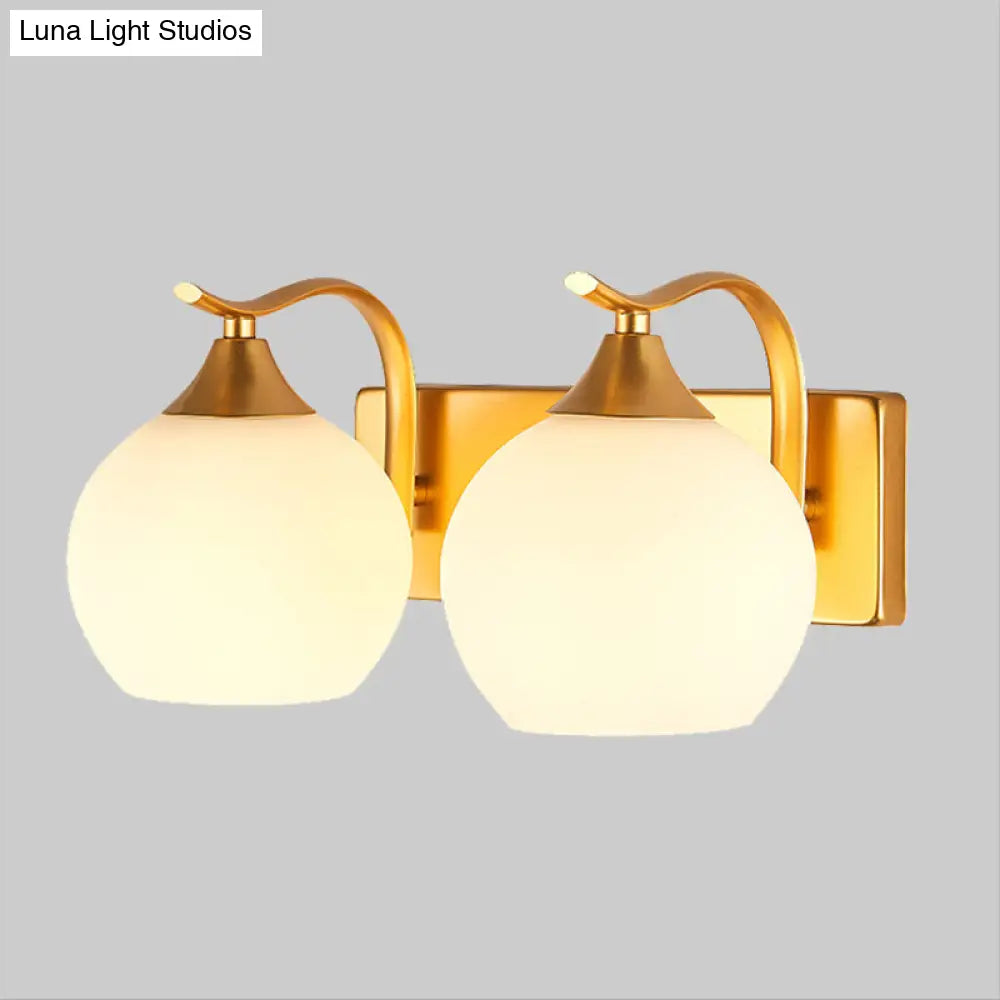 Vintage Cream Glass 2-Light Gold Wall Mounted Sconce for Bedside Lighting