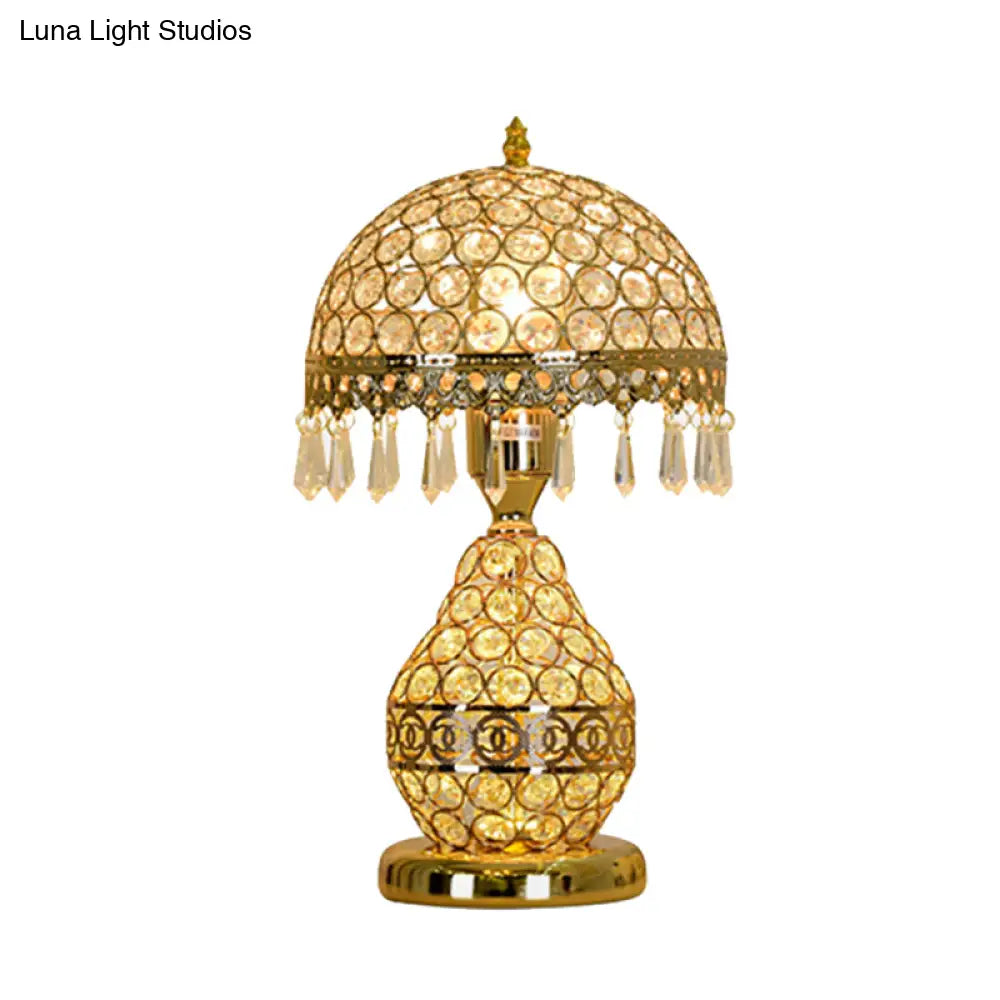 Vintage Crystal Dome Shade Table Night Light with Gold Fringe and Urn Base