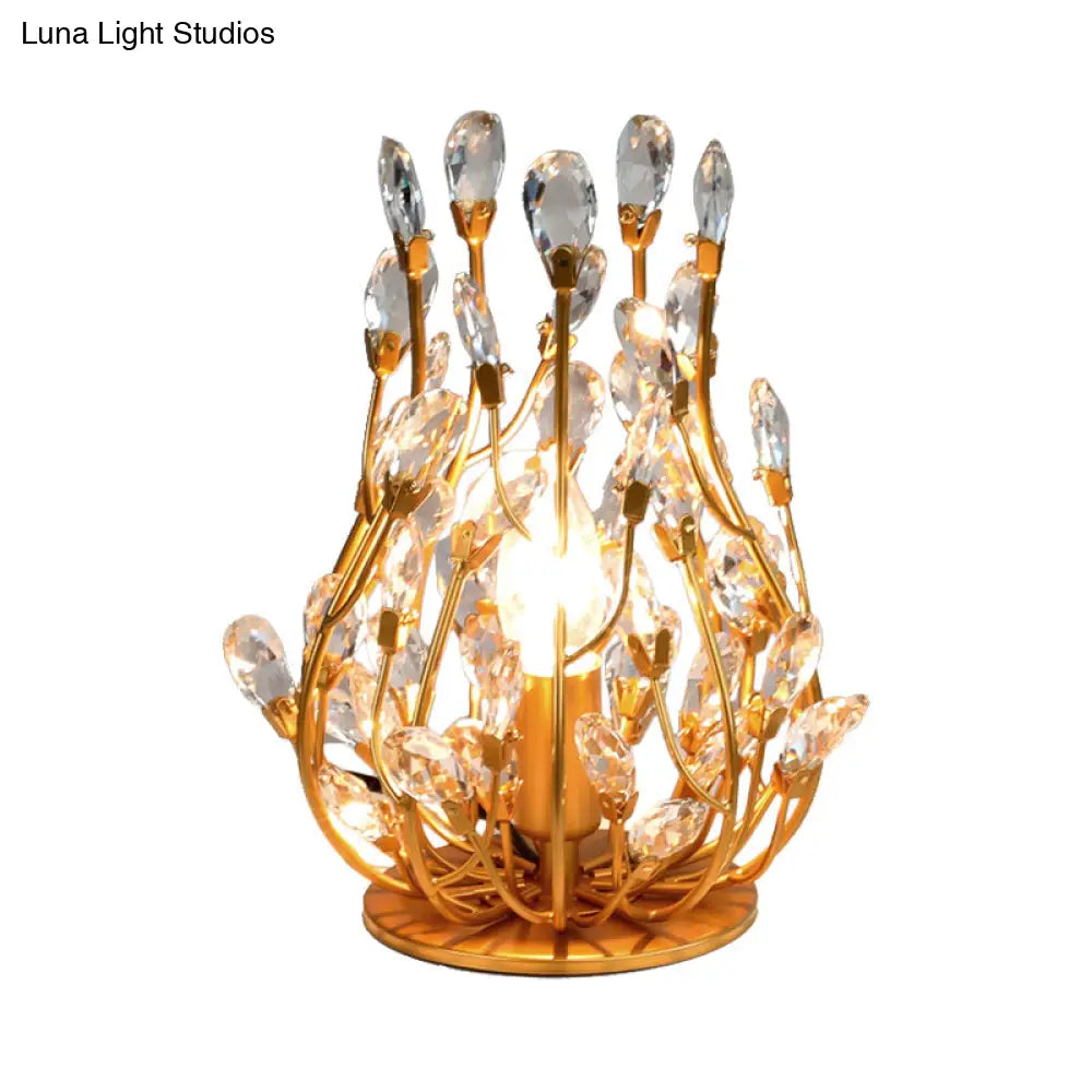 Vintage Crystal Flower Vine Table Lamp with Faceted Gold/Silver Finish - Elegant Hotel Nightstand Lighting