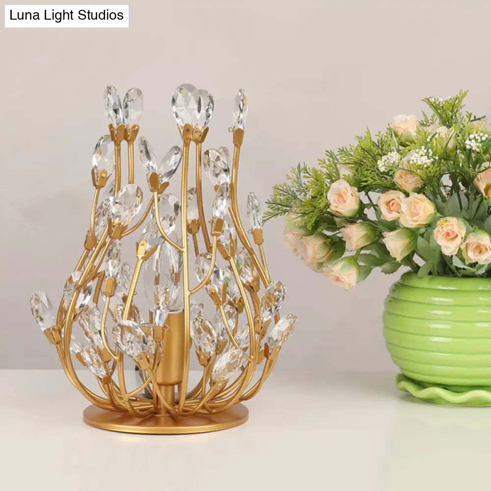 Vintage Crystal Flower Vine Table Lamp with Faceted Gold/Silver Finish - Elegant Hotel Nightstand Lighting