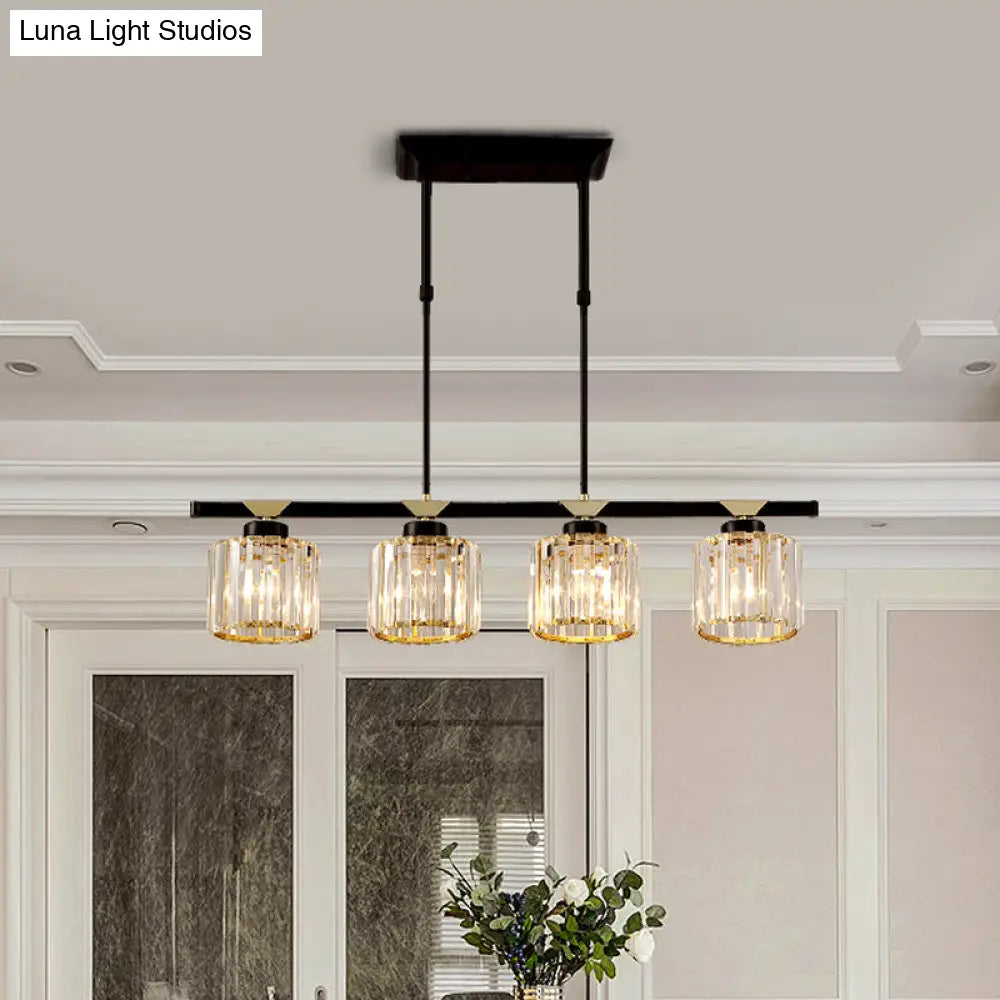 Vintage Crystal Pendant Light with 3/4 Heads for Dining Room - Black