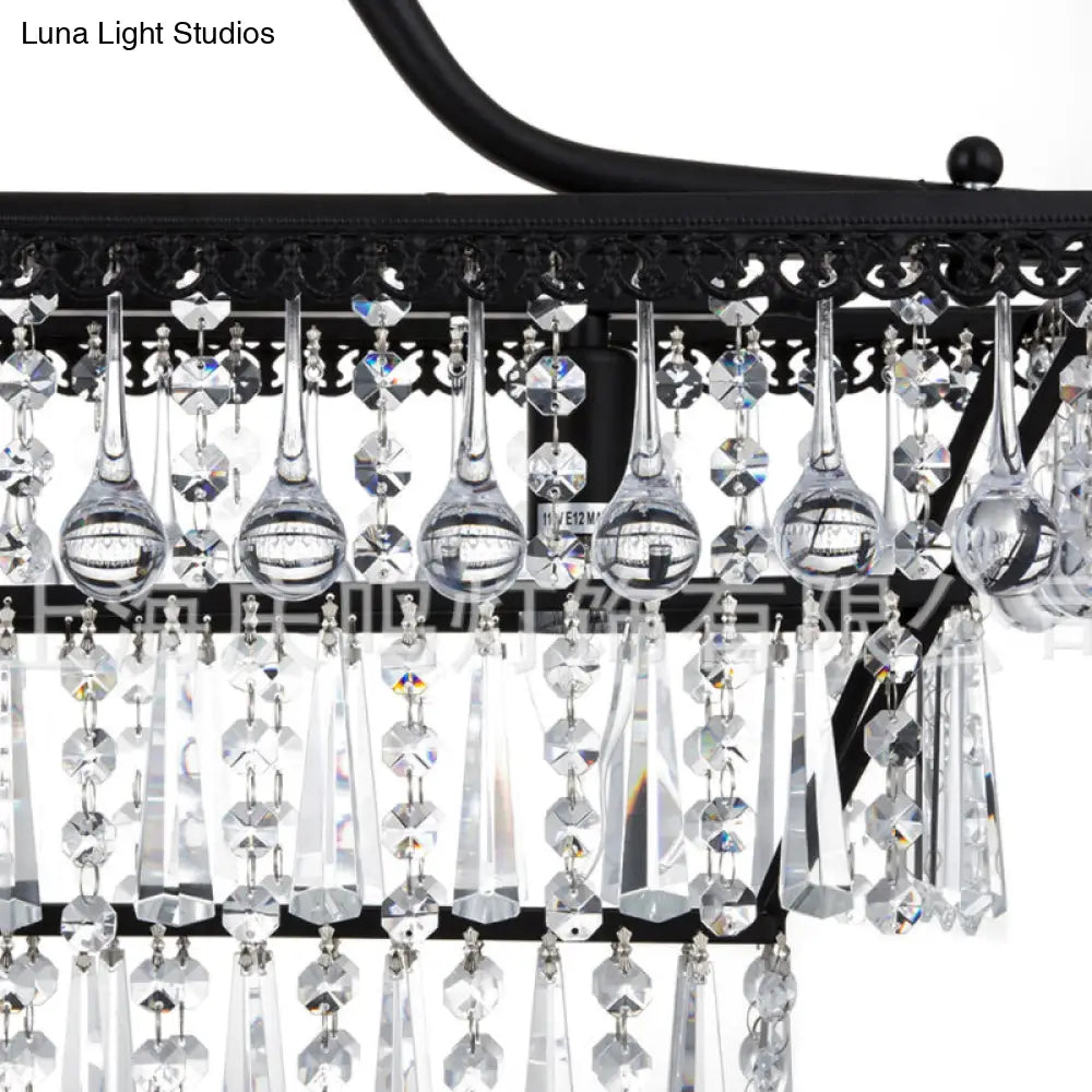 Vintage Crystal Shade Black Chandelier with 3-Tier Hanging Ceiling Lights