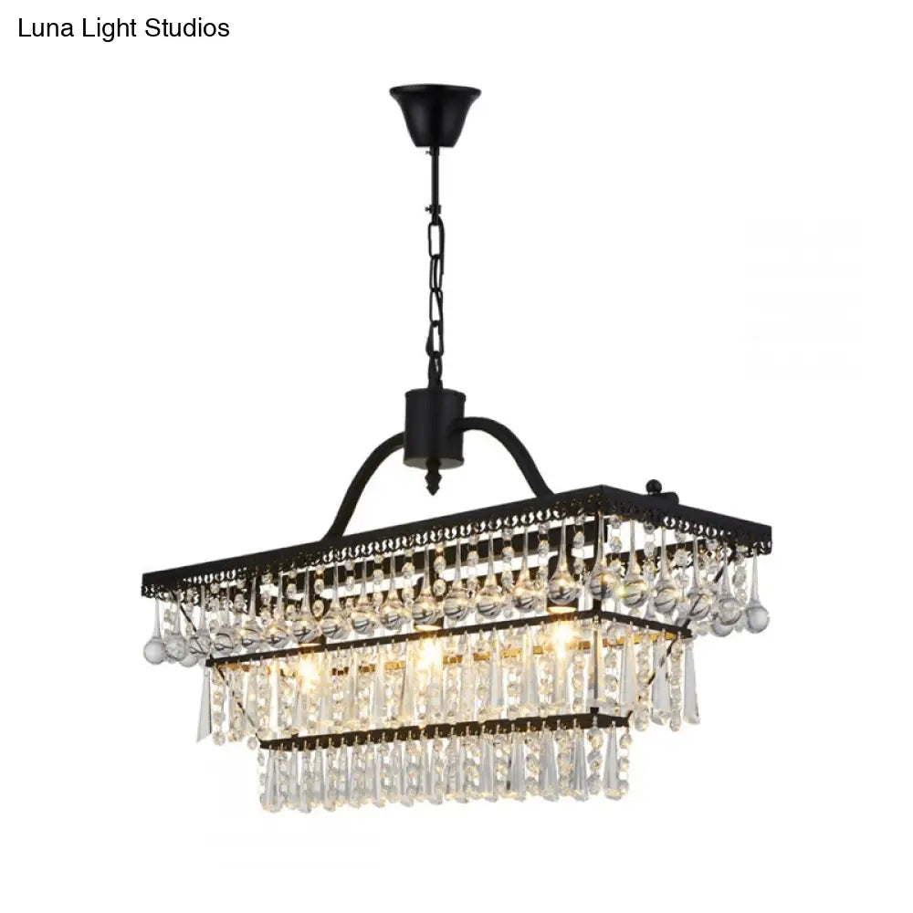Vintage Crystal Shade Black Chandelier with 3-Tier Hanging Ceiling Lights