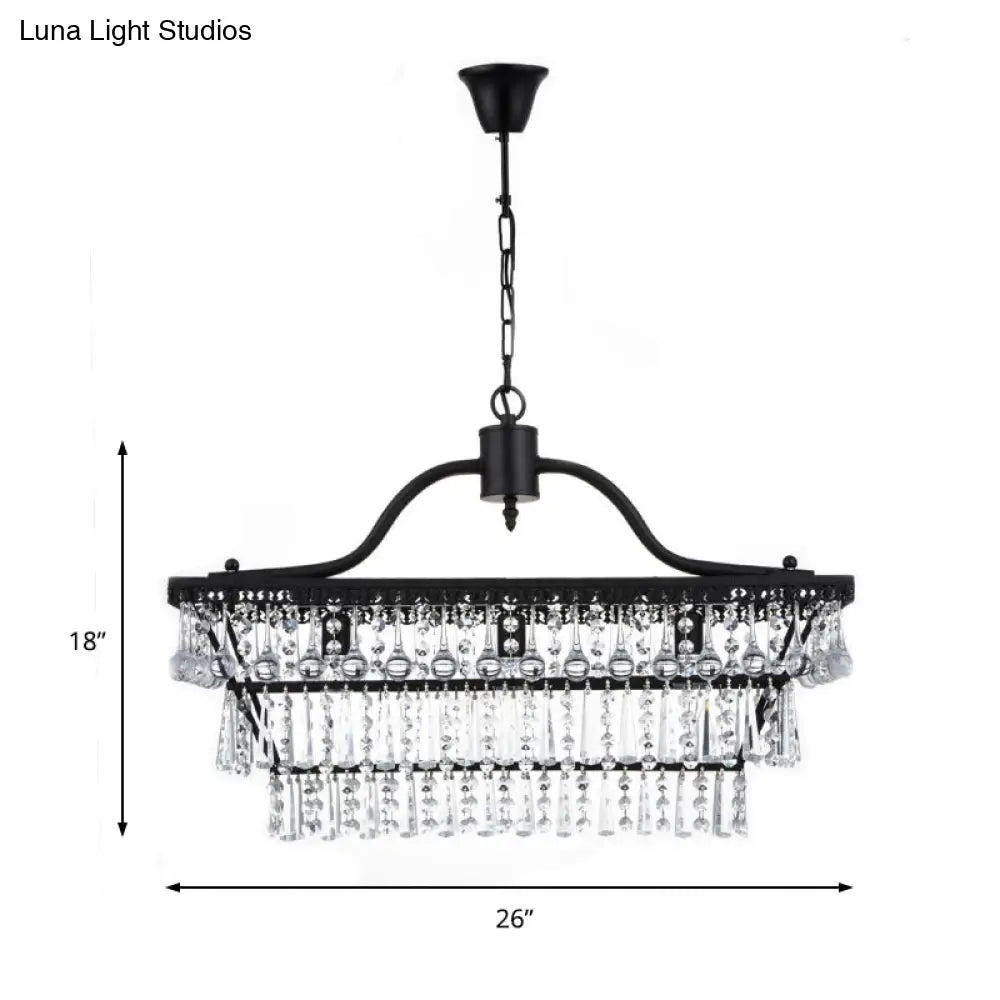 Vintage Crystal Shade Black Chandelier with 3-Tier Hanging Ceiling Lights