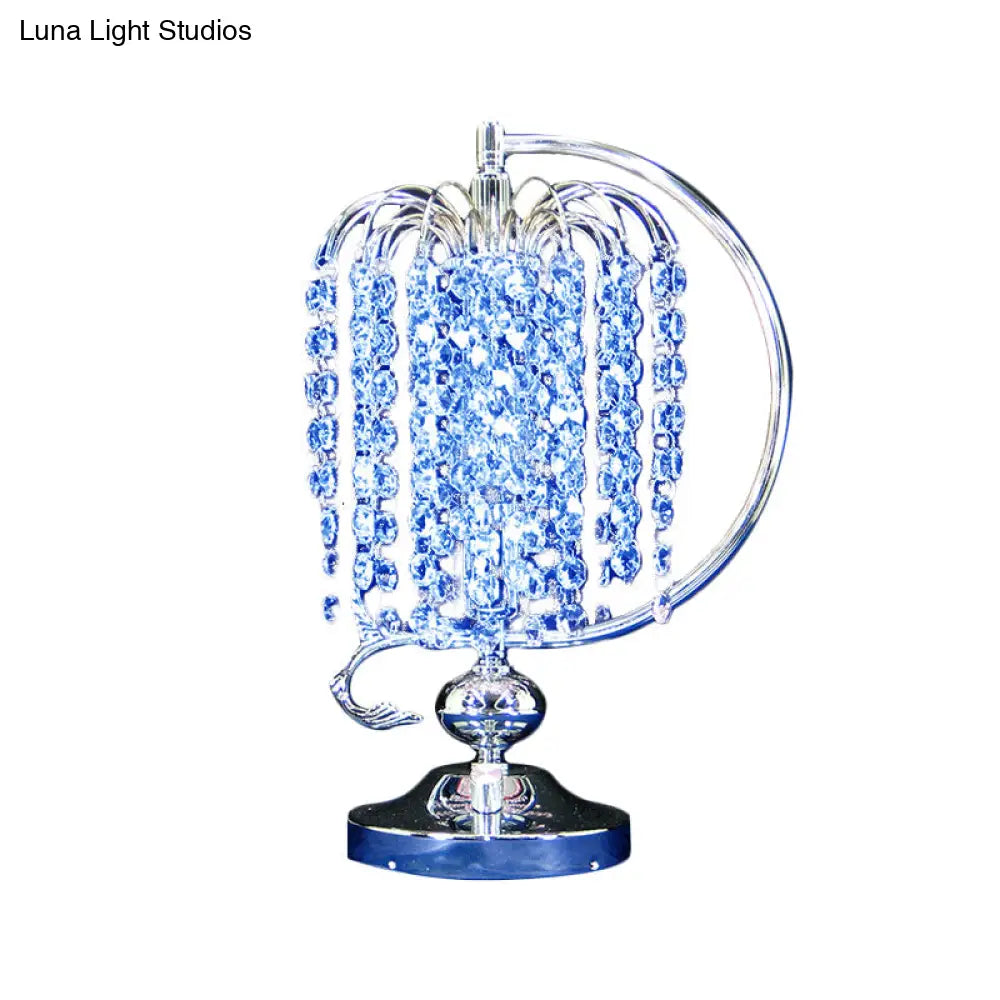 Vintage Crystal Table Lamp: 1-Head Drooping Tassel Night Light in Retro Pink/Yellow/Blue, Polished Chrome C Arm