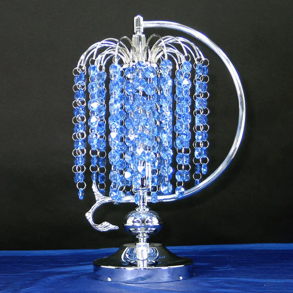 Vintage Crystal Table Lamp: 1-Head Drooping Tassel Night Light in Retro Pink/Yellow/Blue, Polished Chrome C Arm