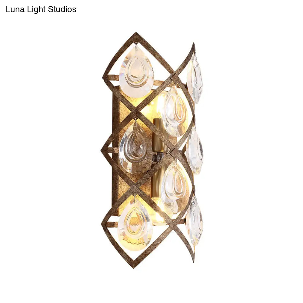 Vintage Crystal Wall Sconce - 2-Light Rustic Indoor Wall Mount