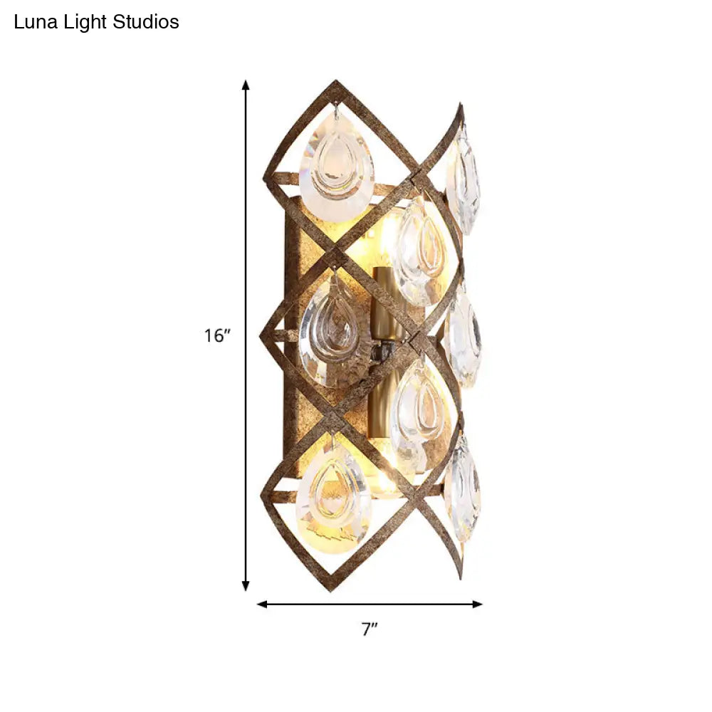 Vintage Crystal Wall Sconce - 2-Light Rustic Indoor Wall Mount