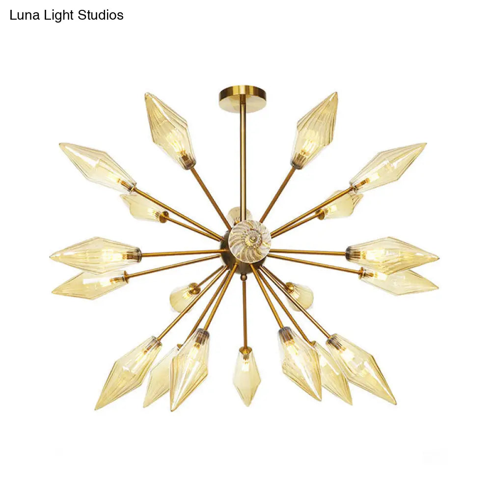 Lámpara de araña colgante vintage con forma de diamante - Cristal ámbar/transparente, 9/12/15 cabezales, barra ajustable para restaurantes