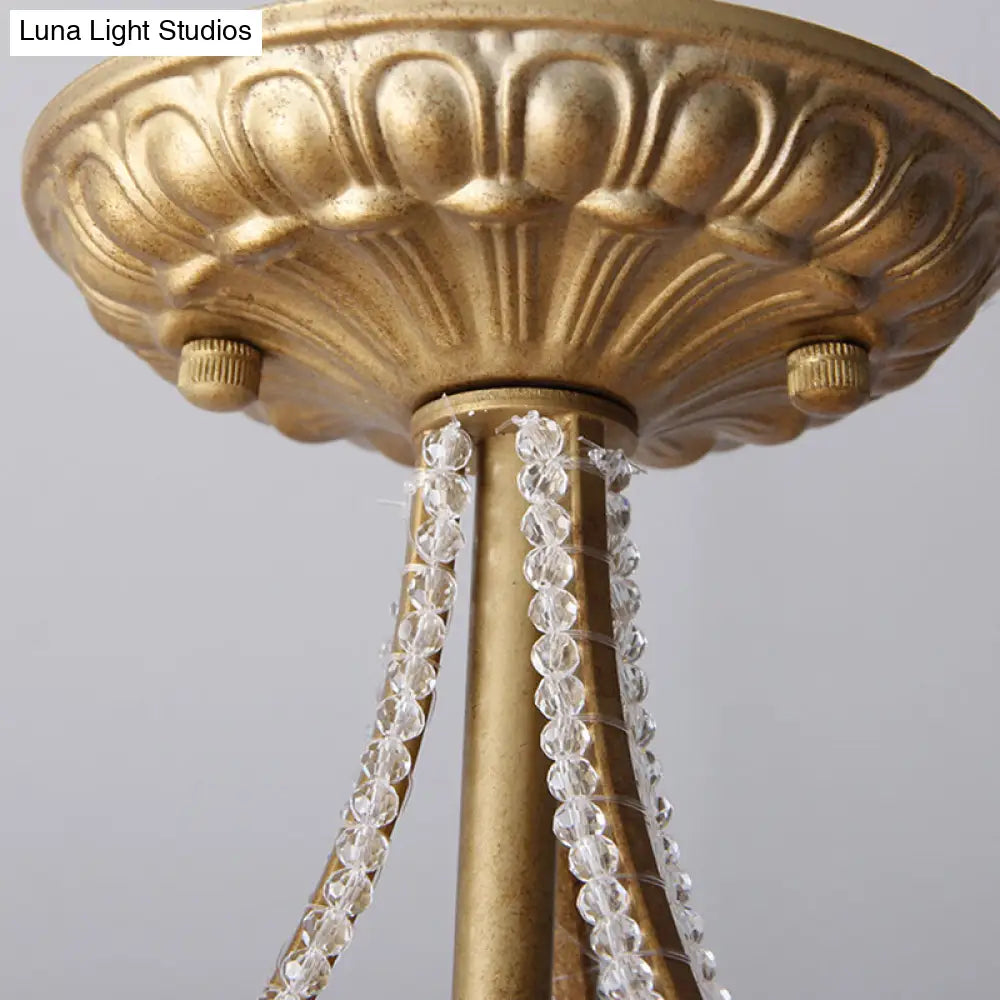 Vintage Dome Crystal Bead Ceiling Light in Gold - Semi Flush, 5 Bulbs, Living Room Fixture
