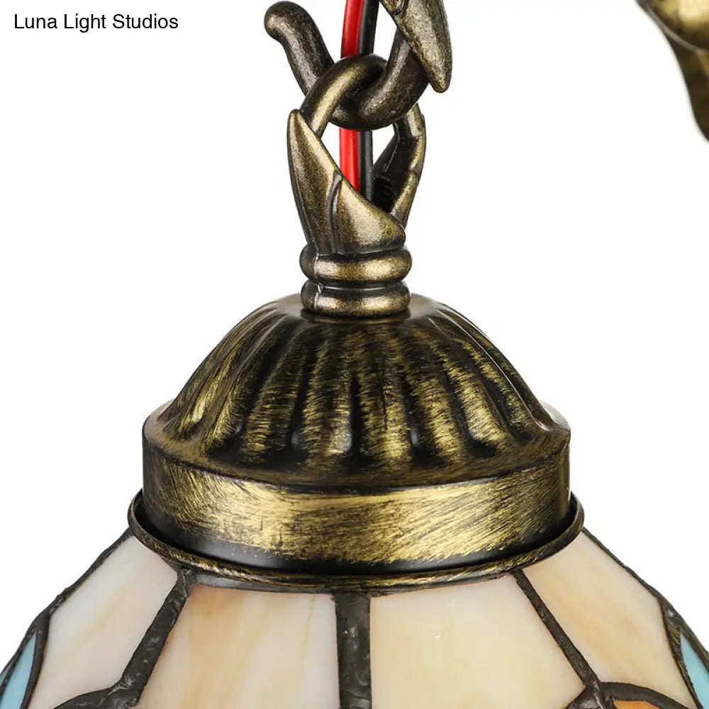 Vintage Dome Sconce Light – 5.5" Width Stained Glass Fixture with Mermaid Design - 1 Light