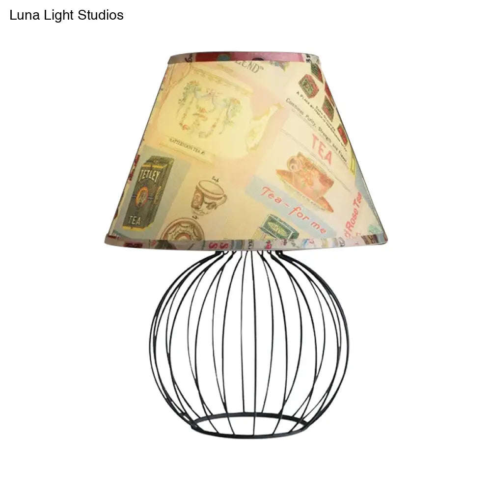 Vintage Fabric Black Nightstand Light with Orb Cage Base - Elegant Desk Lighting for Living Room and Bedrooms