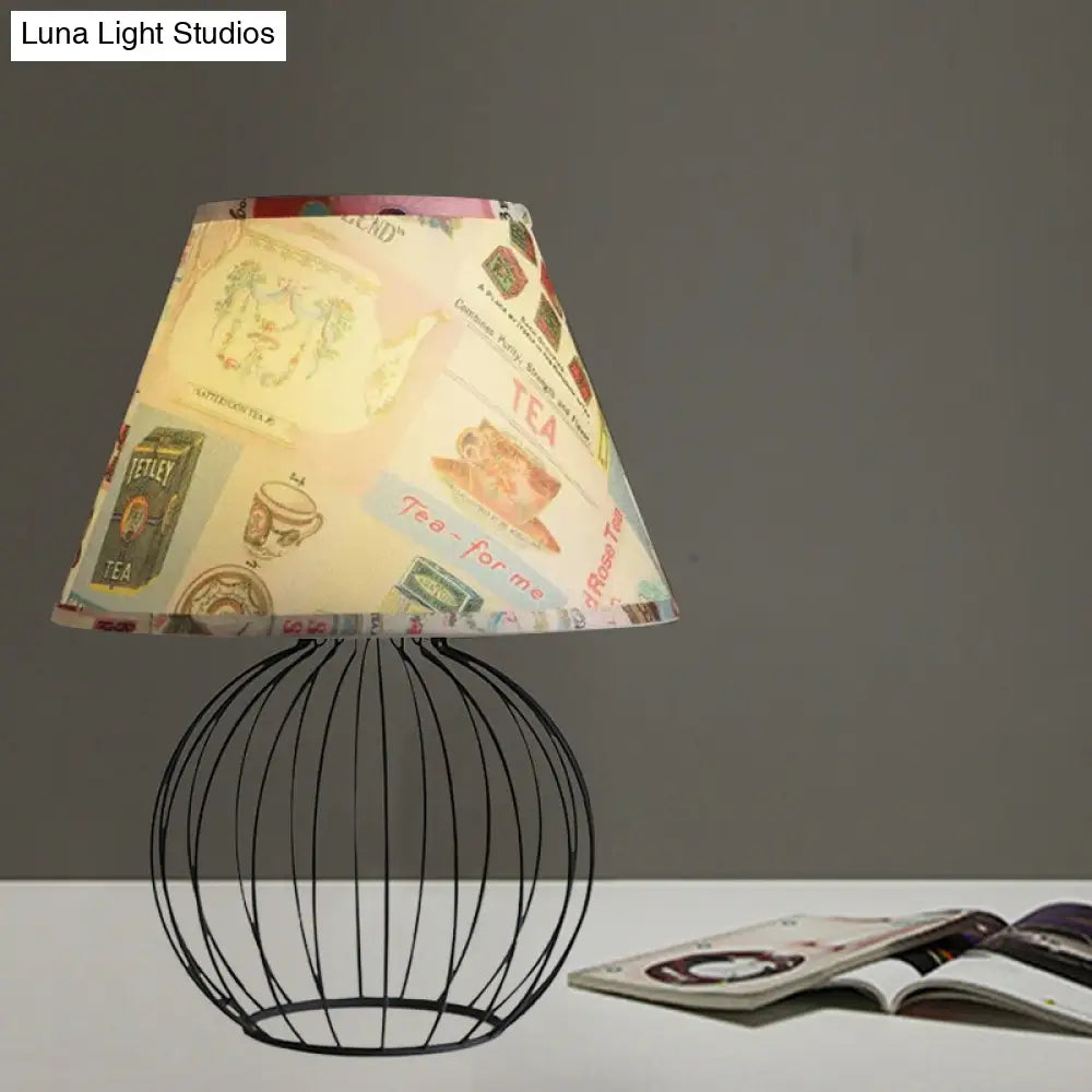 Vintage Fabric Black Nightstand Light with Orb Cage Base - Elegant Desk Lighting for Living Room and Bedrooms