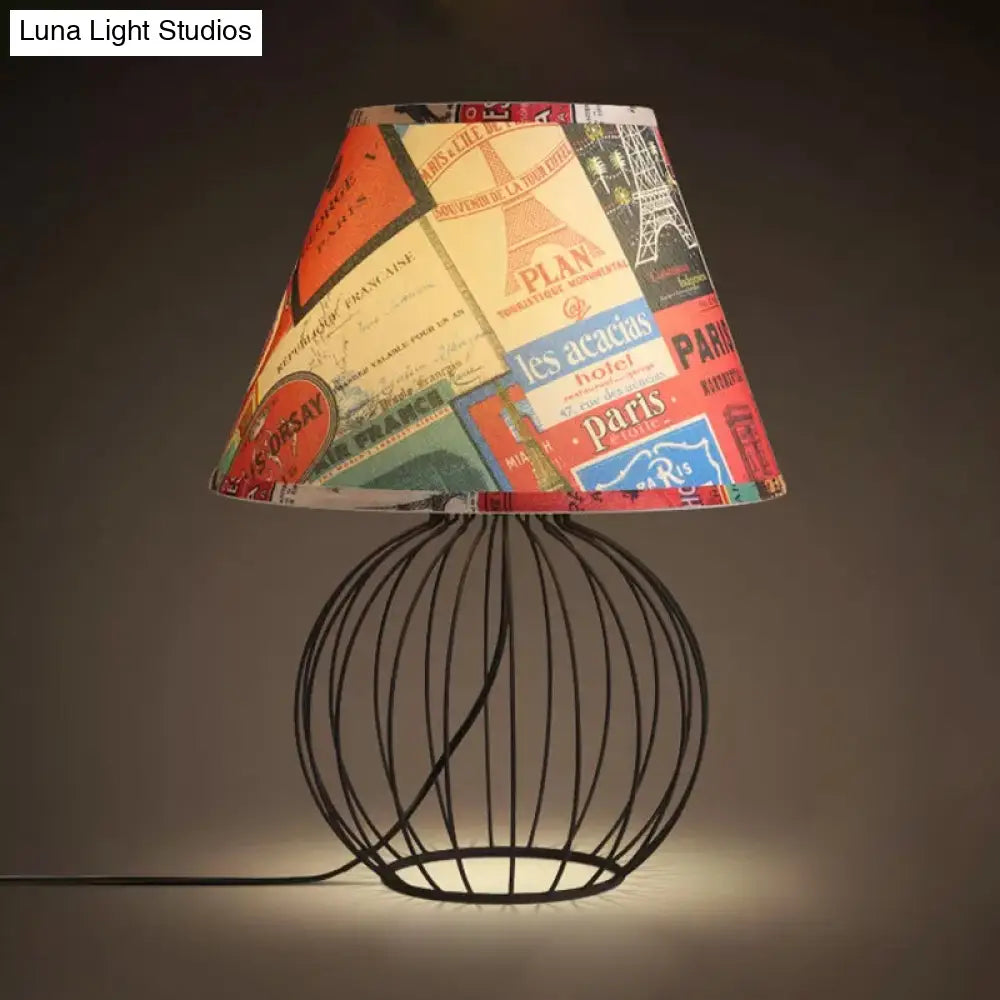 Vintage Fabric Black Nightstand Light with Orb Cage Base - Elegant Desk Lighting for Living Room and Bedrooms