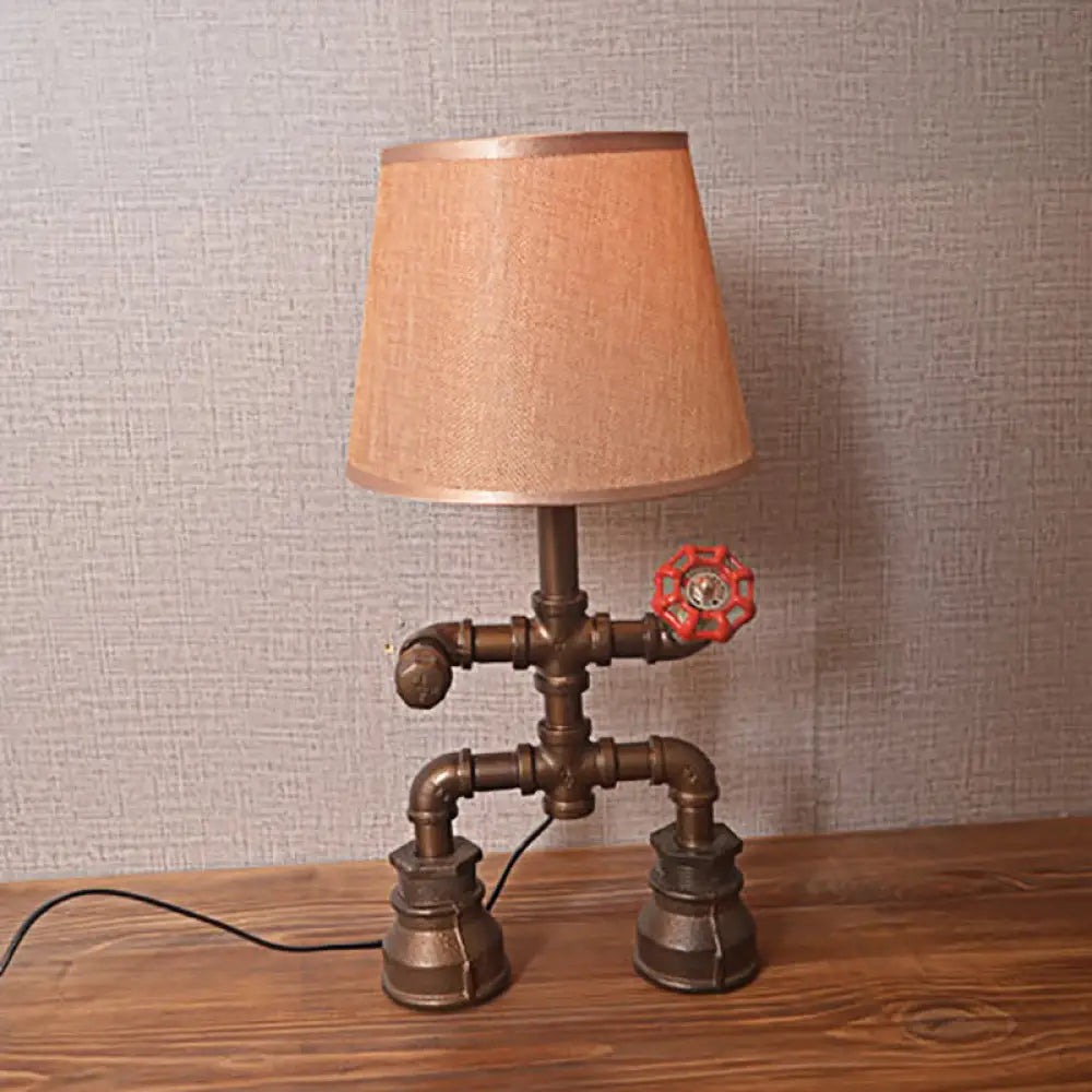 Vintage Fabric Conical Table Lamp with Water Pipe - Stylish 1-Light Restaurant Lighting in Bronze