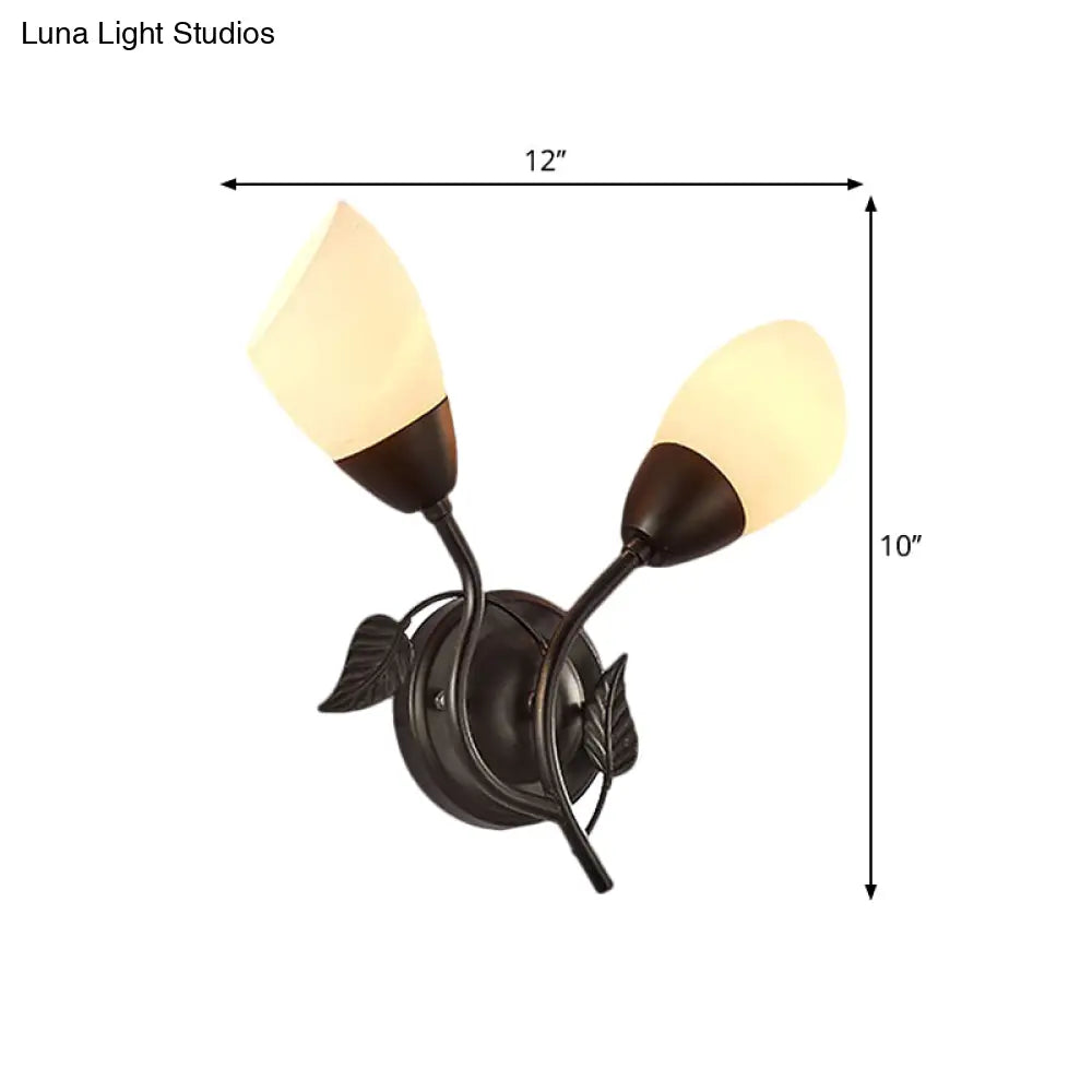 Vintage Faceted Glass Flaring Bedside Sconce Light Fixture - Black Wall Mount, 2-Bulb Illumination
