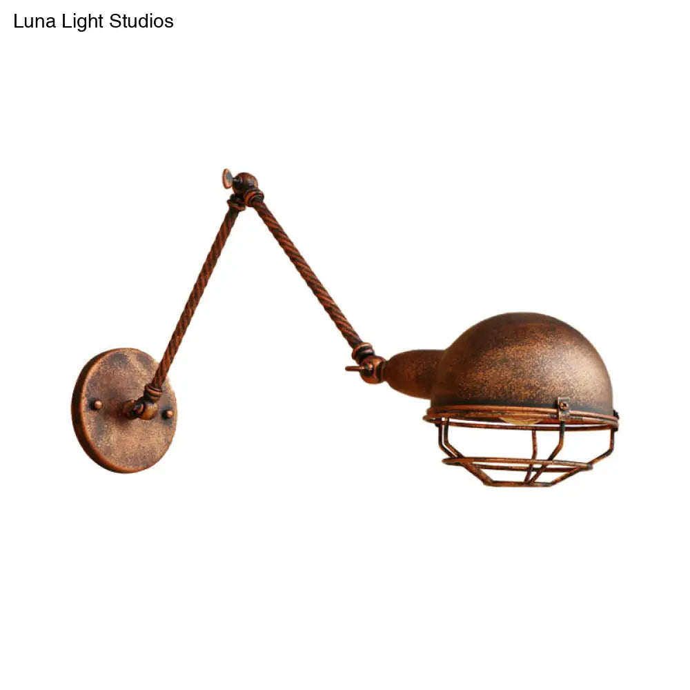Vintage Farmhouse Domed Wall Light with Cage Shade – Rustic Metal Fixture for Stylish Adjustable Lighting