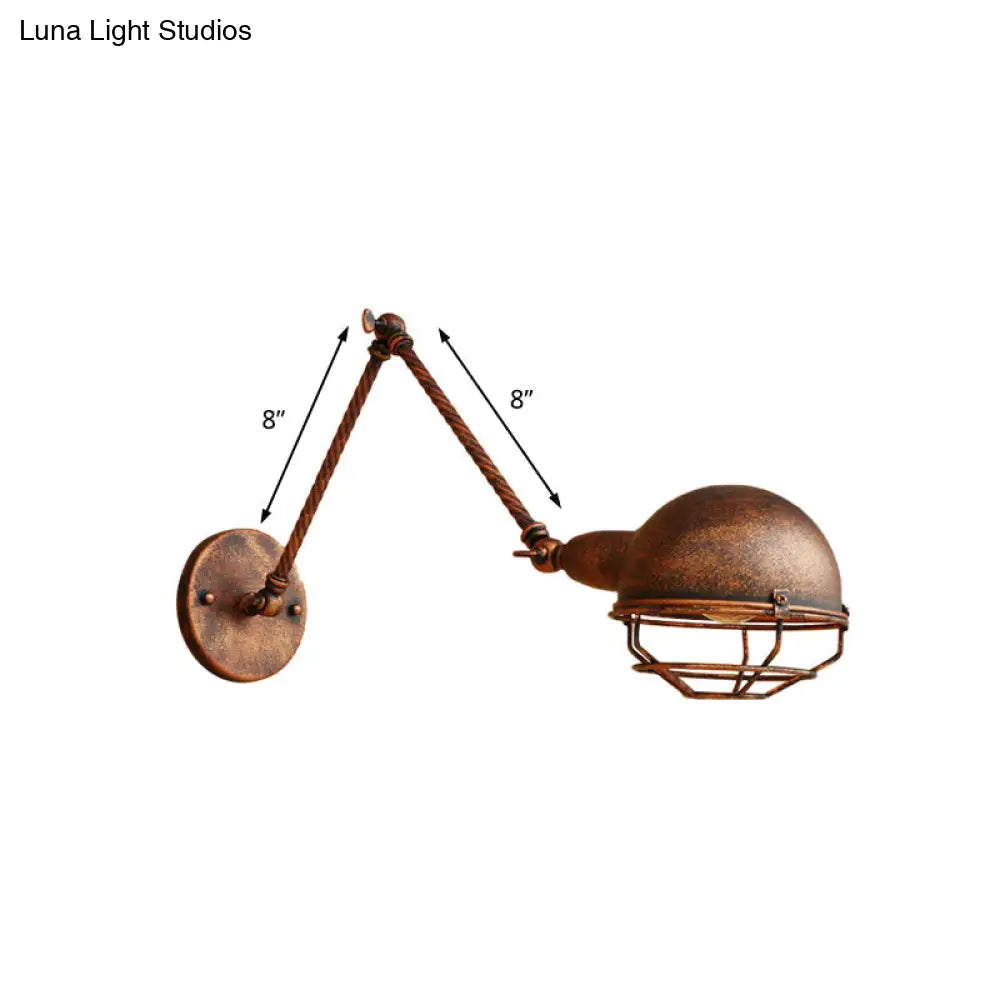 Vintage Farmhouse Domed Wall Light with Cage Shade – Rustic Metal Fixture for Stylish Adjustable Lighting