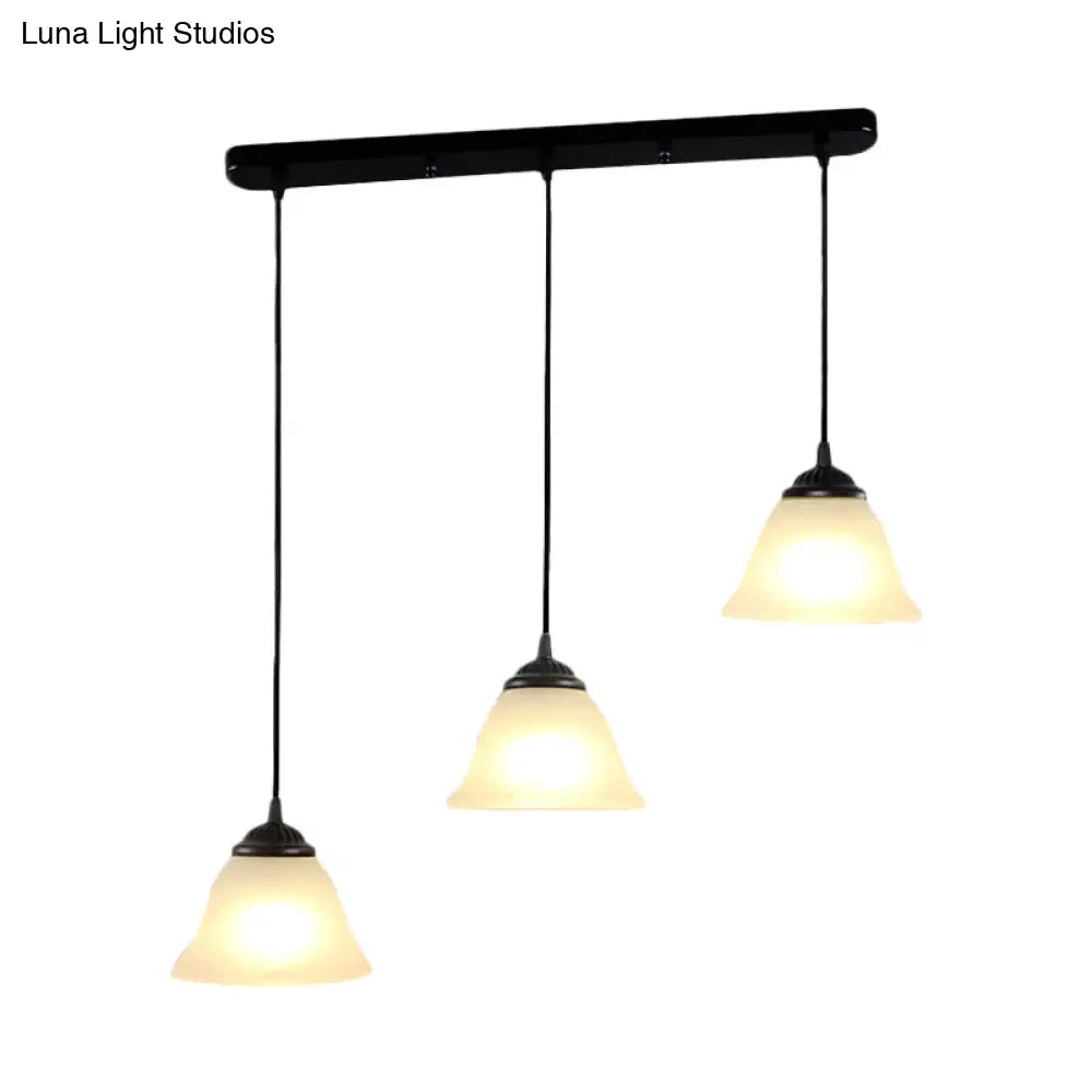 Vintage Flared White Glass Pendant Light Fixture for Dining Room, with 3-Light Multi Pendant Design and Linear Canopy