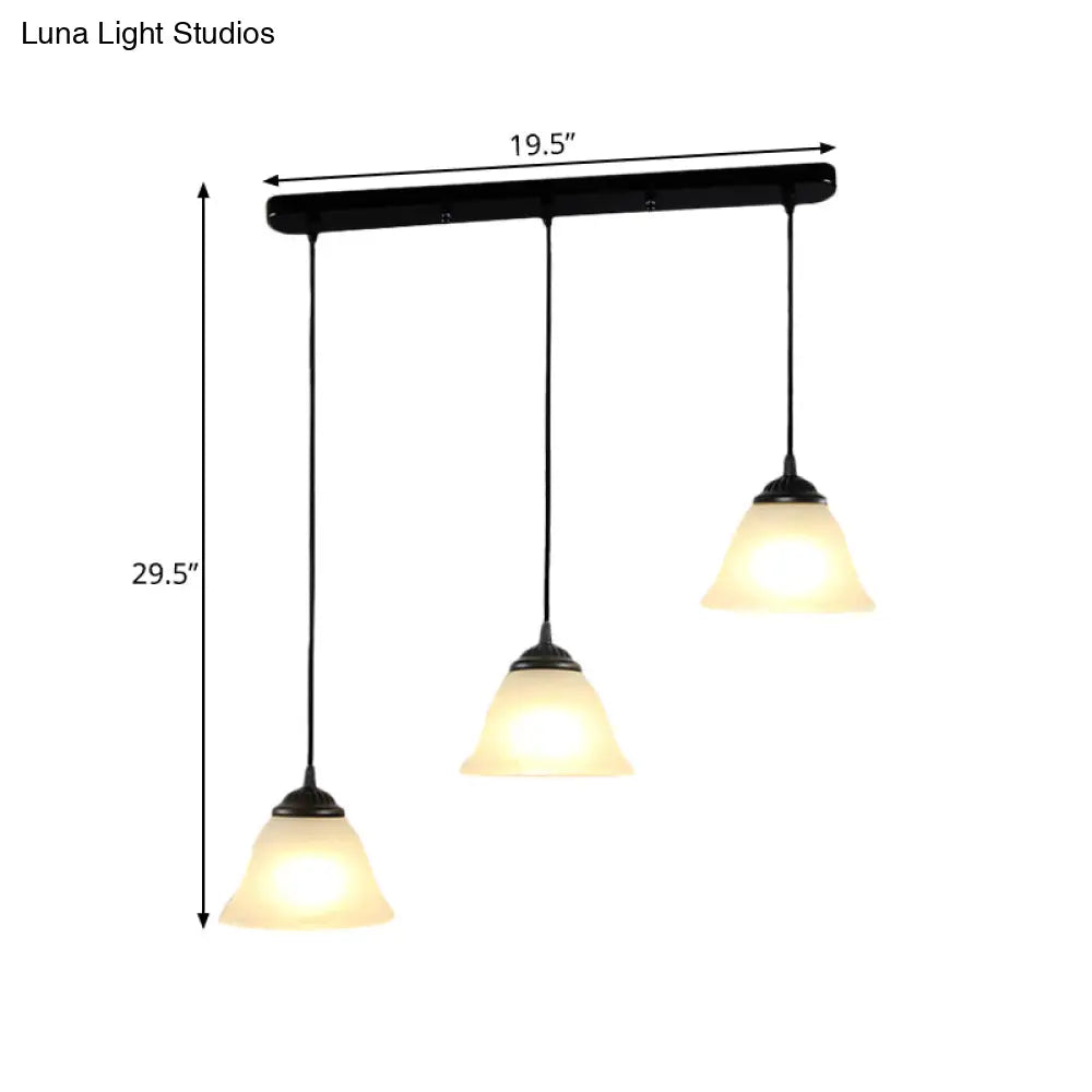 Vintage Flared White Glass Pendant Light Fixture for Dining Room, with 3-Light Multi Pendant Design and Linear Canopy