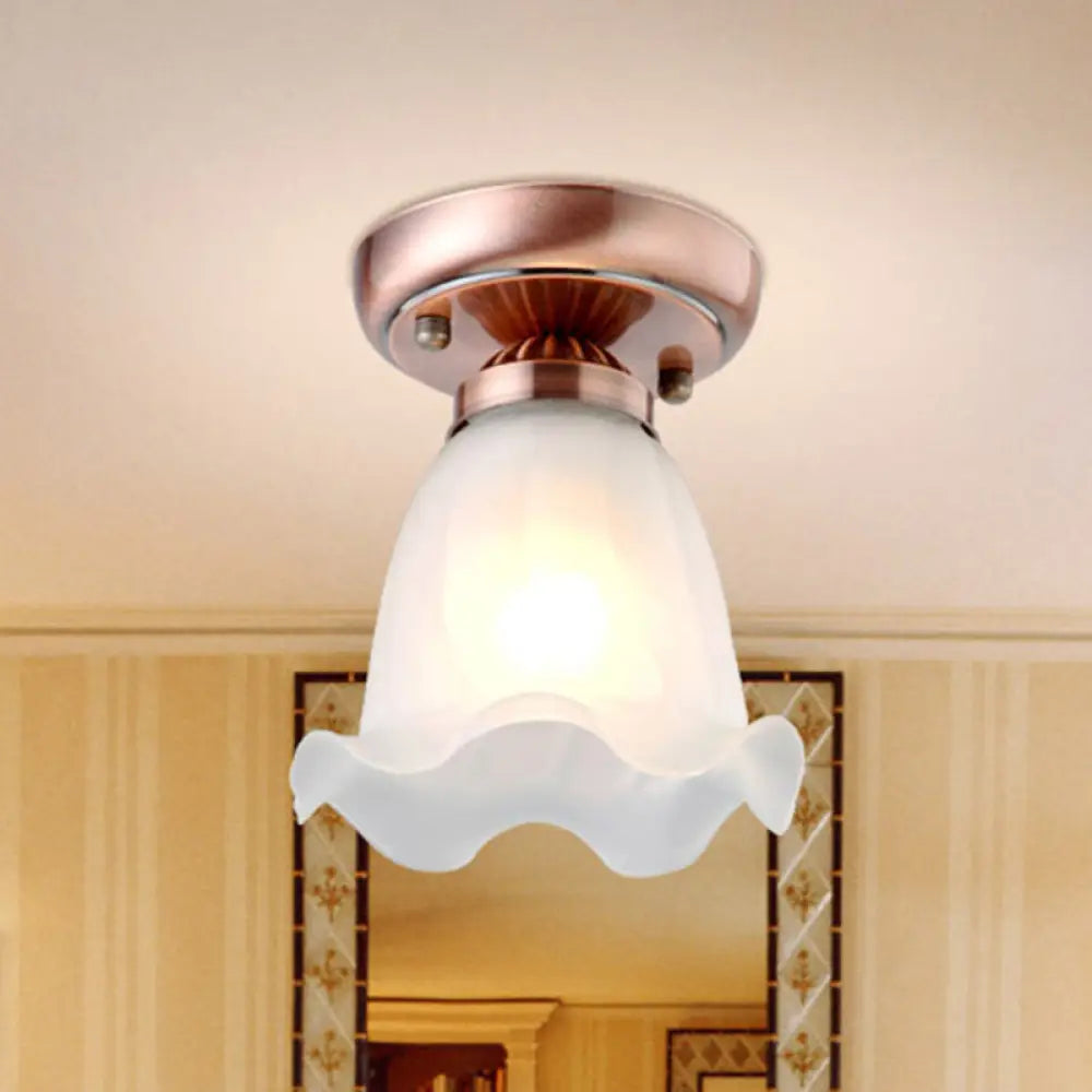 Vintage Flower Shade Flush Mount Light with Frosted Glass - White Semi Flush Ceiling Light